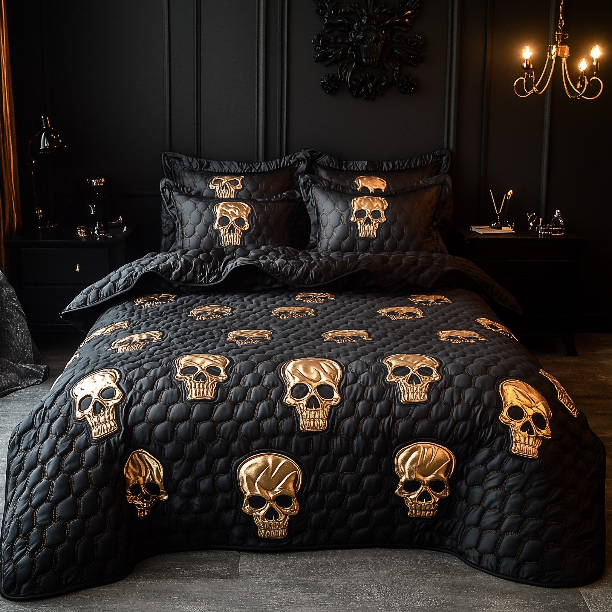 Gothic Skull Quilted Bedding Set Gothic Halloween Decor Horror Skull Bedding Presents