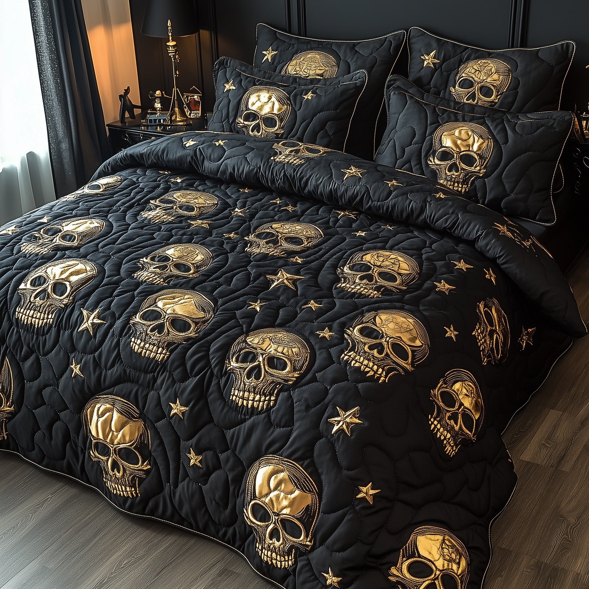 Gothic Skull Quilted Bedding Set Gothic Skull Art Unique Gothic Bedding Gifts