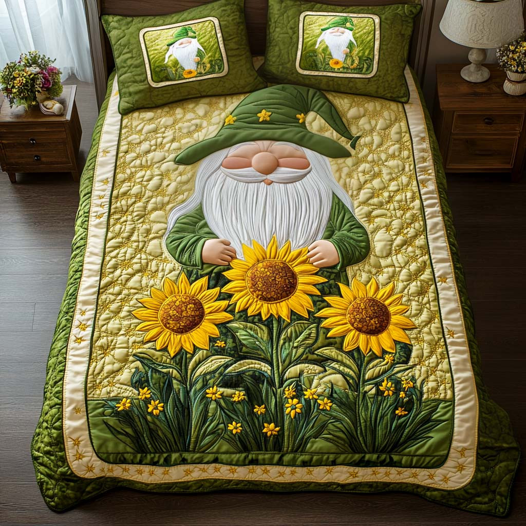 Green Bliss Quilted Bedding Set Unique Gnome Gifts