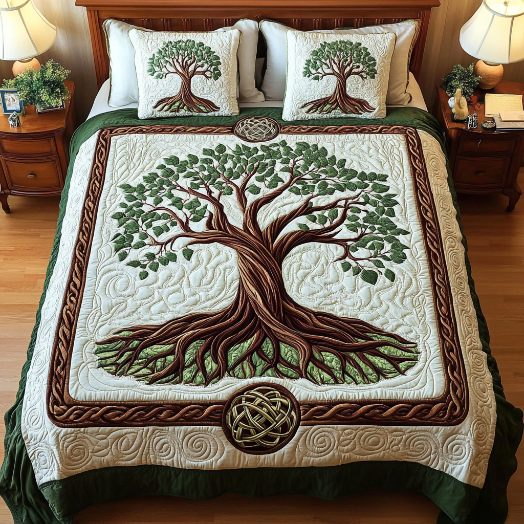 Green Serenity Quilted Bedding Set Xmas Gifts For Family