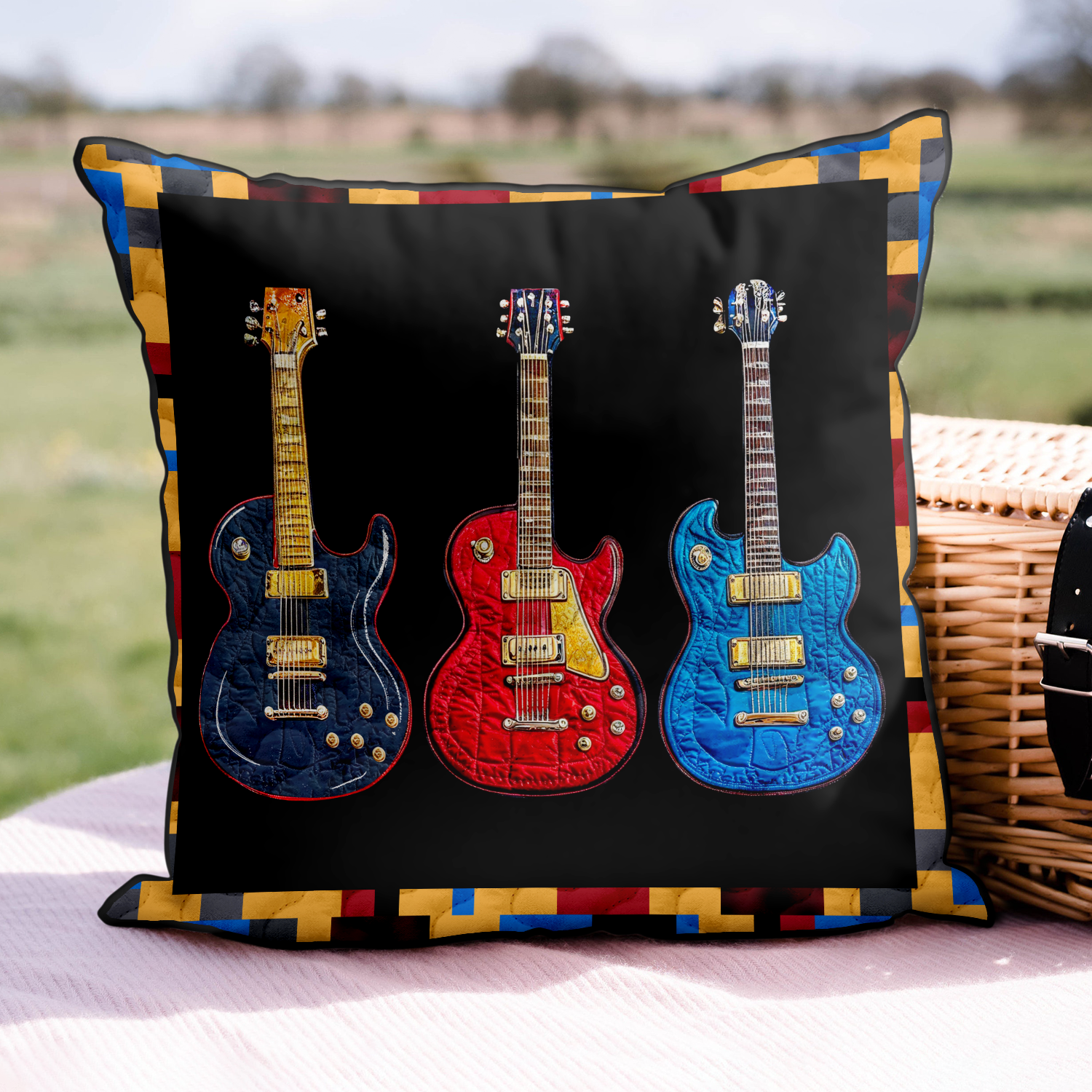 Guitar Grooves Quilted Pillow Case Decorative Pillow Covers Christmas Gift Ideas For Guitarists