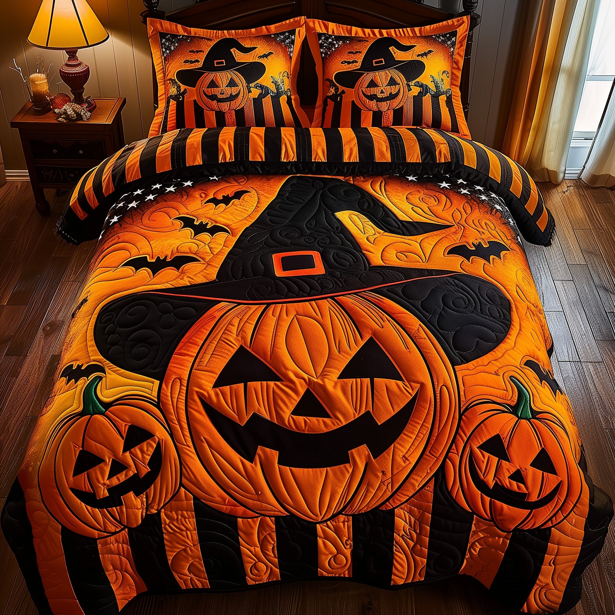 Halloween Pumpkin Quilted Bedding Set Spooky Pumpkin Best Thanksgiving Bedding Gift Ideas