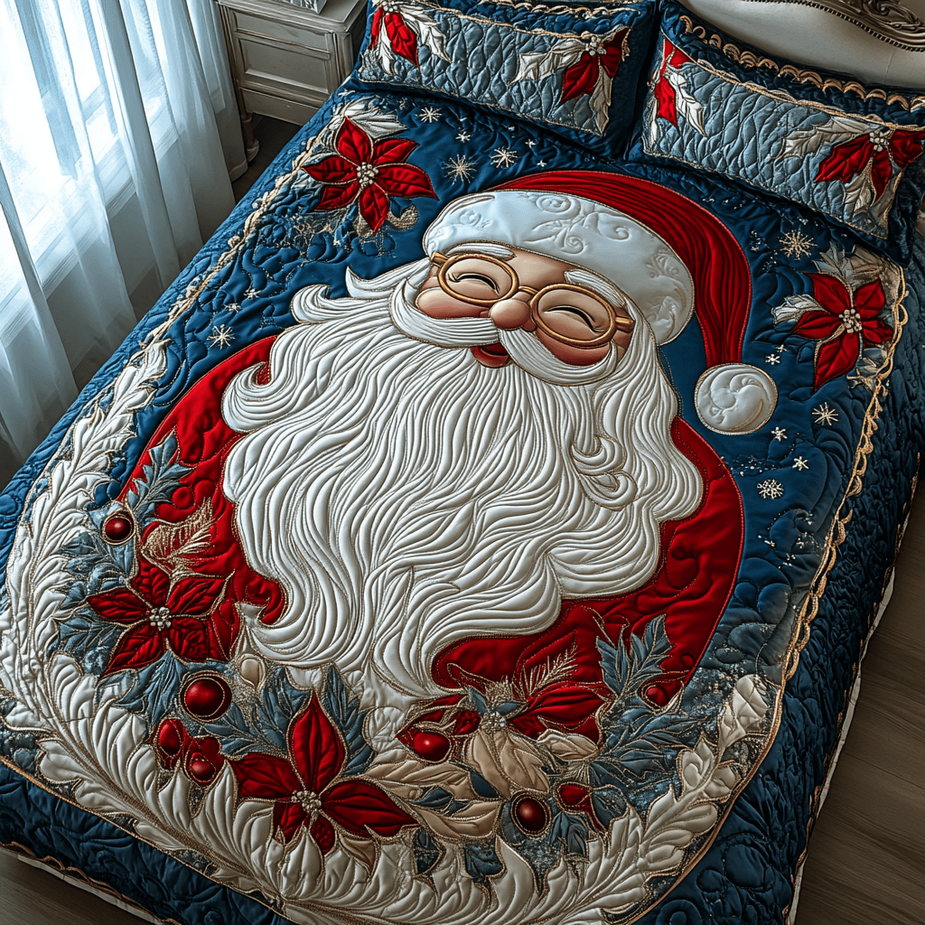 Happy Santa Quilted Bedding Set Gifts For The Family Christmas
