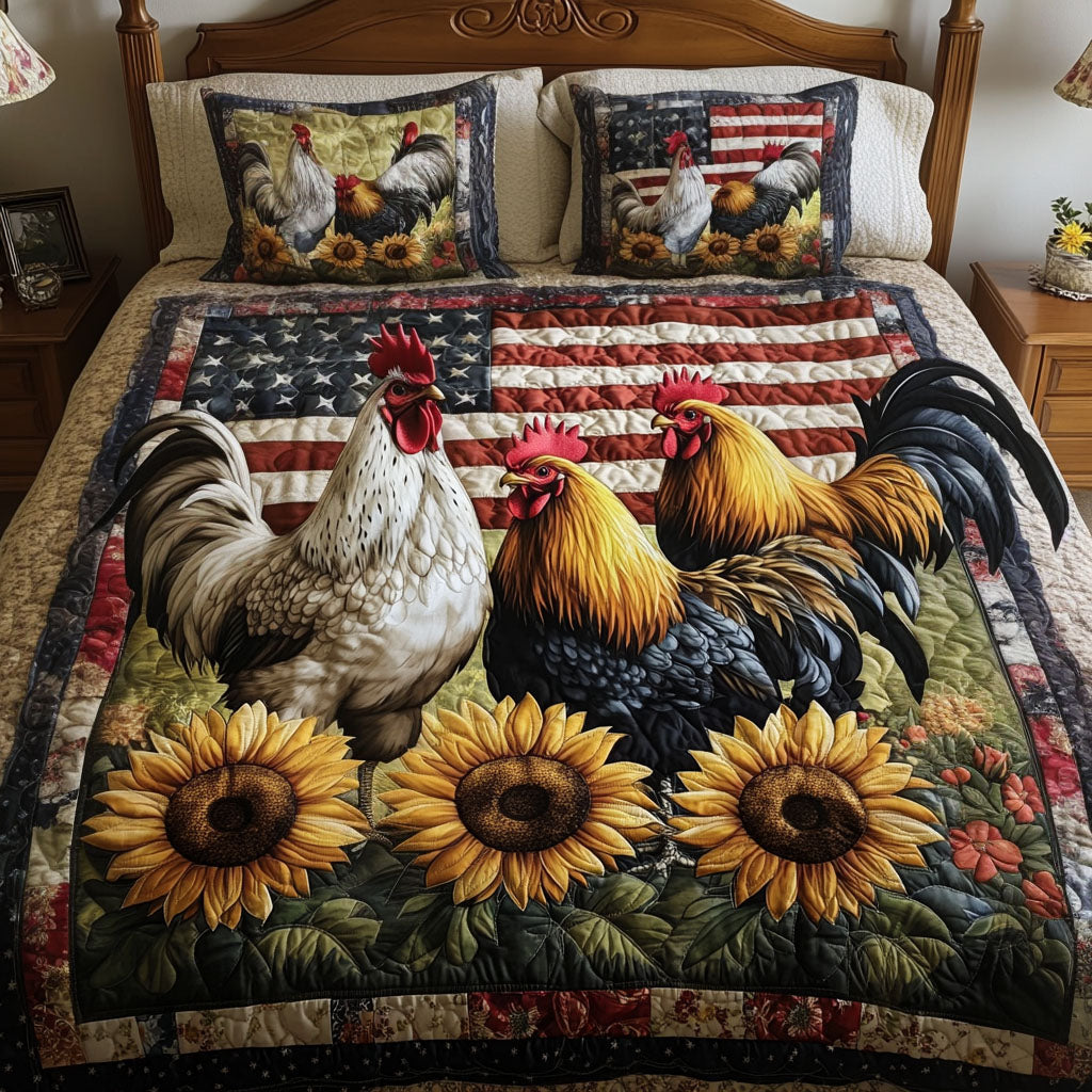 Harvest Glory Quilted Bedding Set Gifts With Chickens On Them