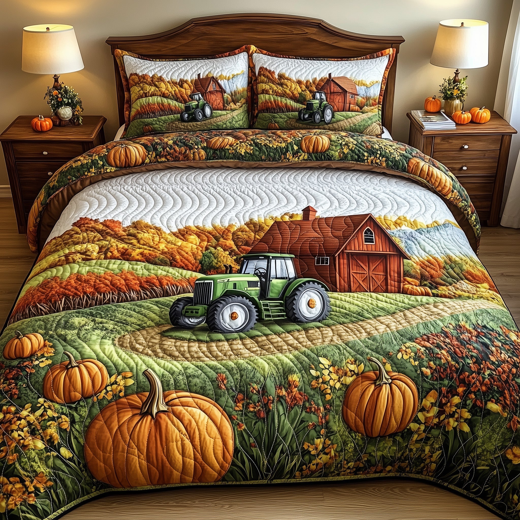 Harvest Glow Quilted Bedding Set Pumpkin Harvest Autumn Decor Best Fall Design Bedding Gifts
