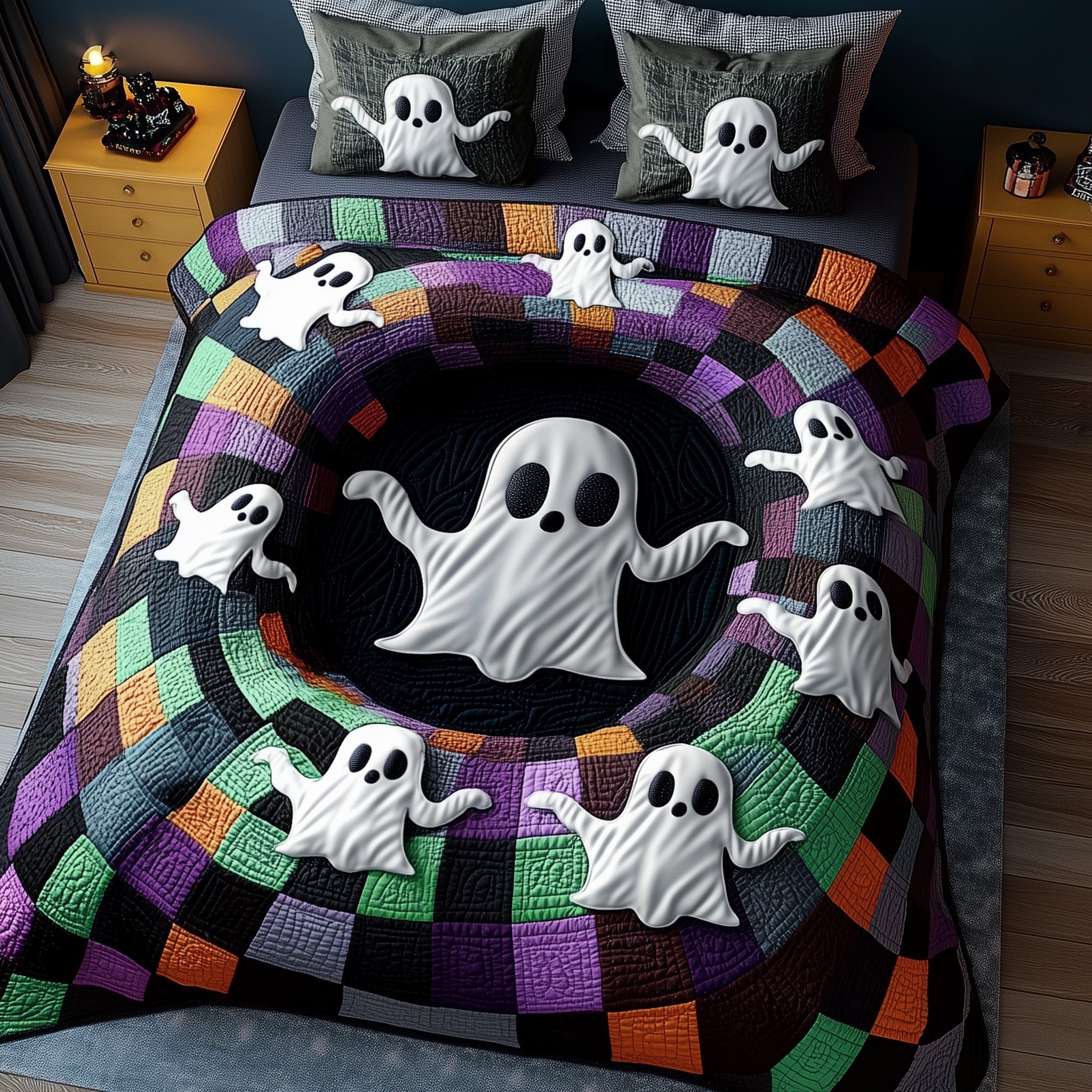 Haunted Halloween Quilted Bedding Set Spooky Ghost Best Halloween Bedroom Gifts