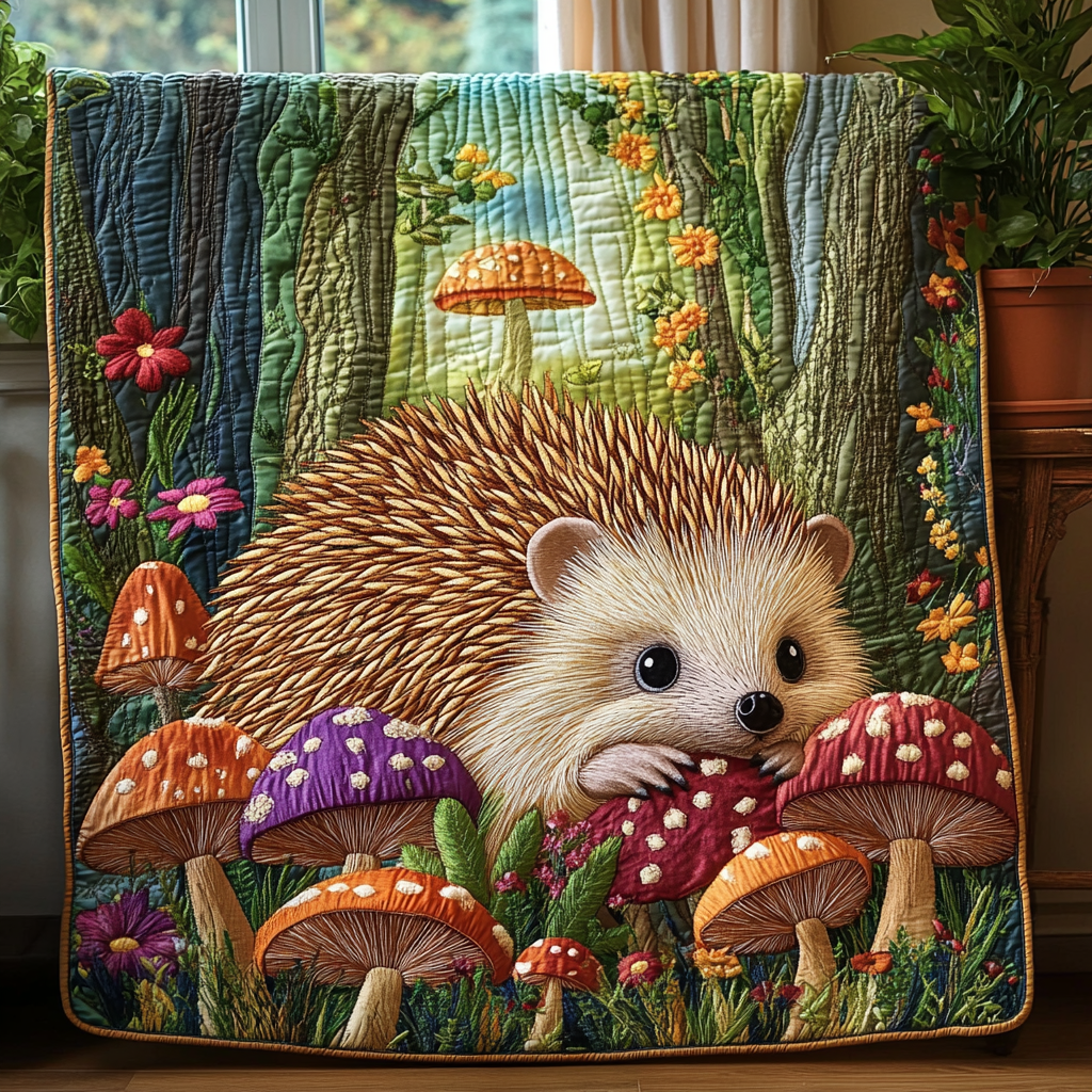 Hedgehog Haven Quilted Blanket Sofa Couch Throw Blanket Gift For Hedgehog Lovers