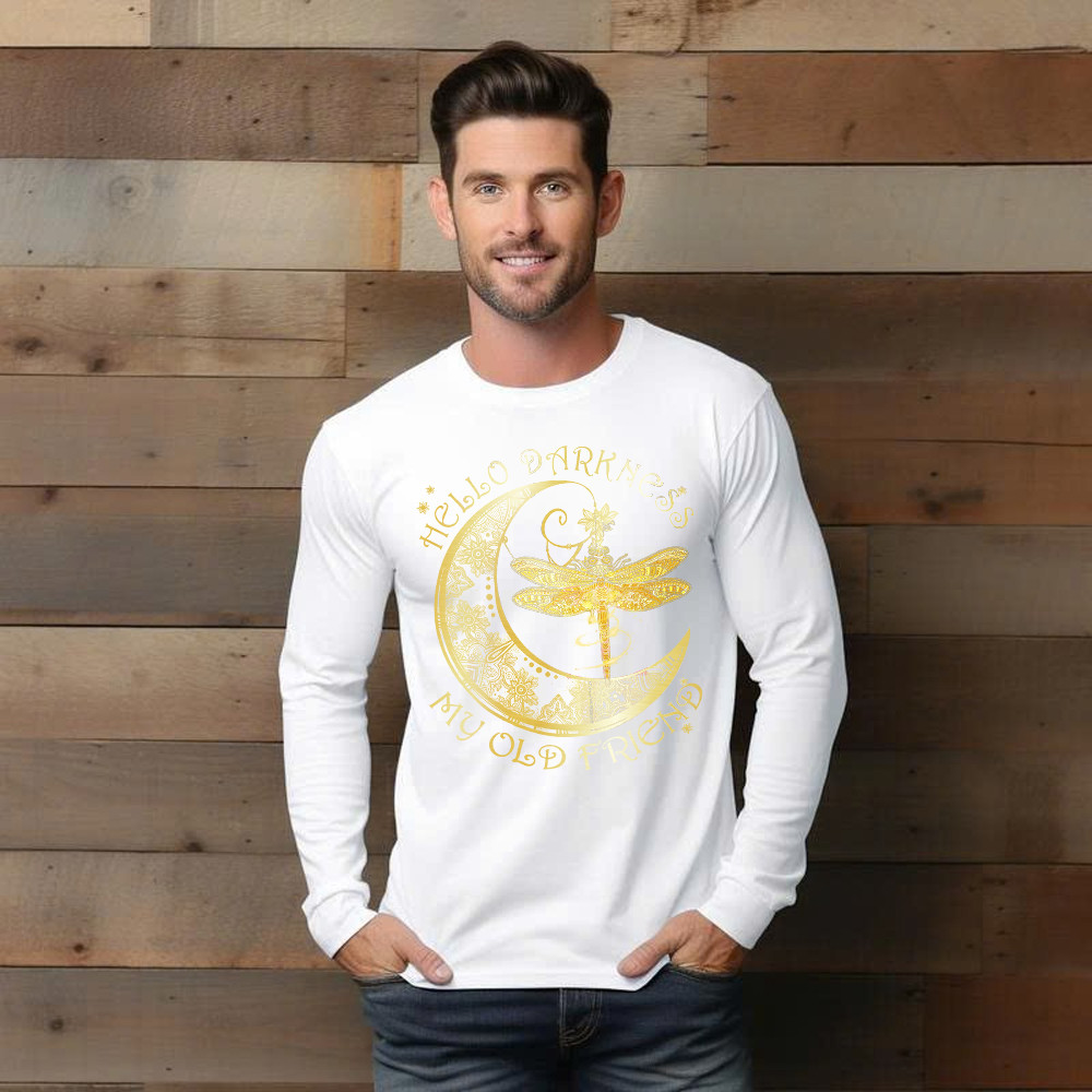 Hello Darkness My Old Friend Shirt Dragonfly Moon Graphic Long Sleeve Shirt Gift For Men Basgiathsweatshirts - Image 3