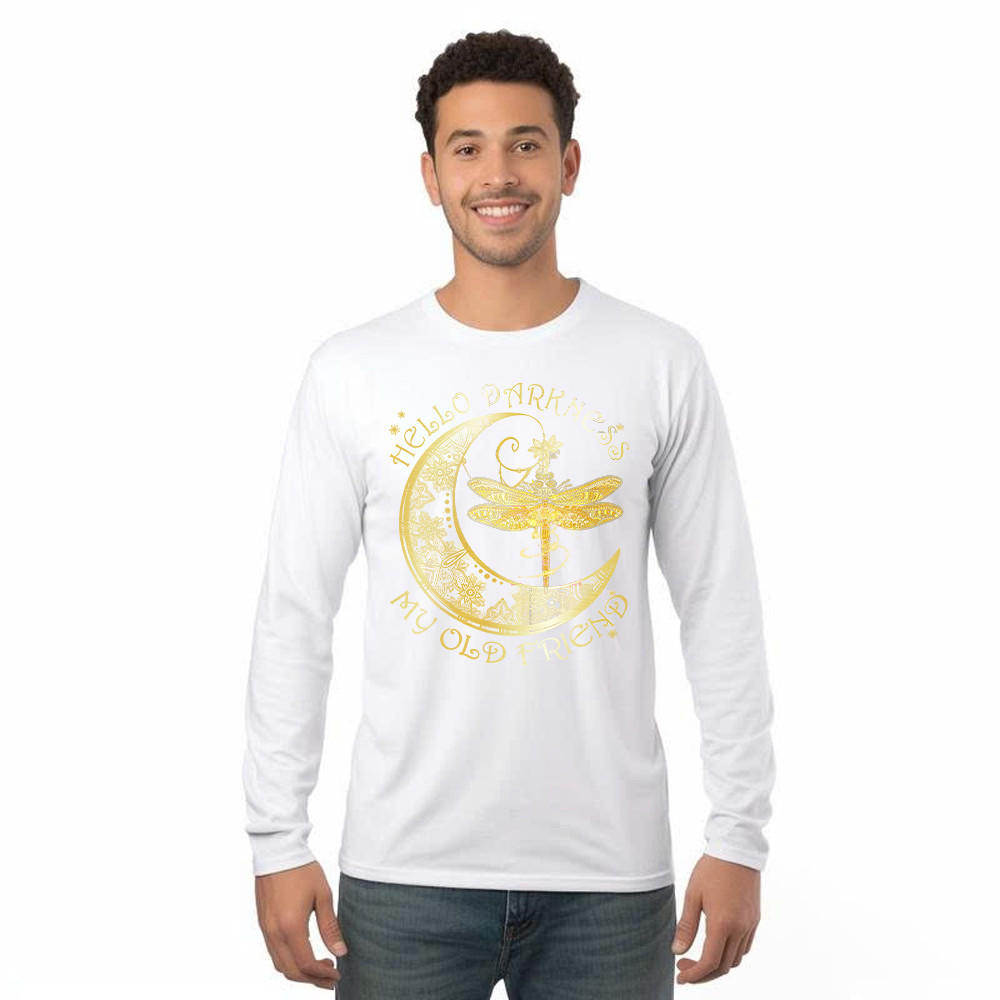 Hello Darkness My Old Friend Shirt Dragonfly Moon Graphic Long Sleeve Shirt Gift For Men Basgiathsweatshirts