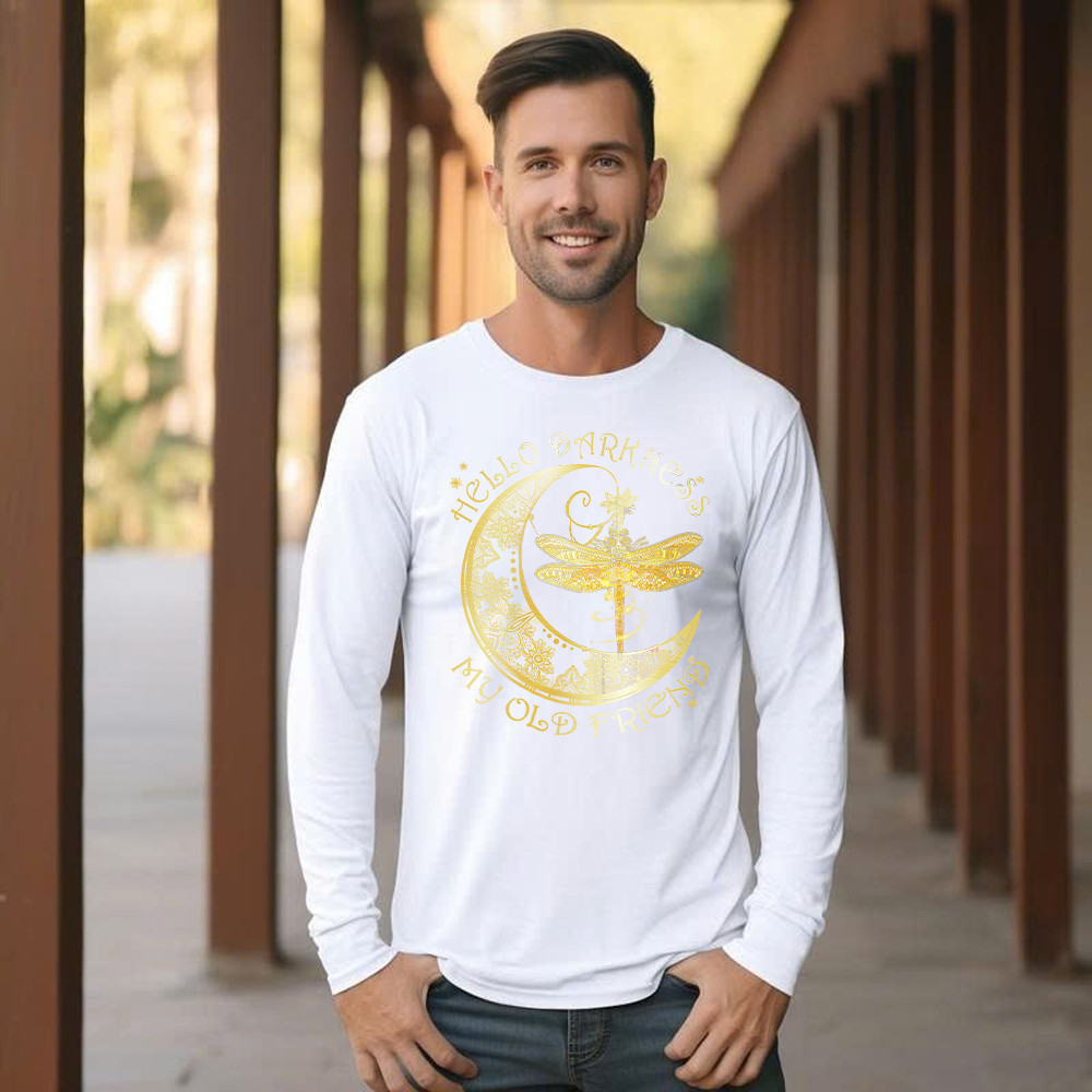 Hello Darkness My Old Friend Shirt Dragonfly Moon Graphic Long Sleeve Shirt Gift For Men Basgiathsweatshirts - Image 5