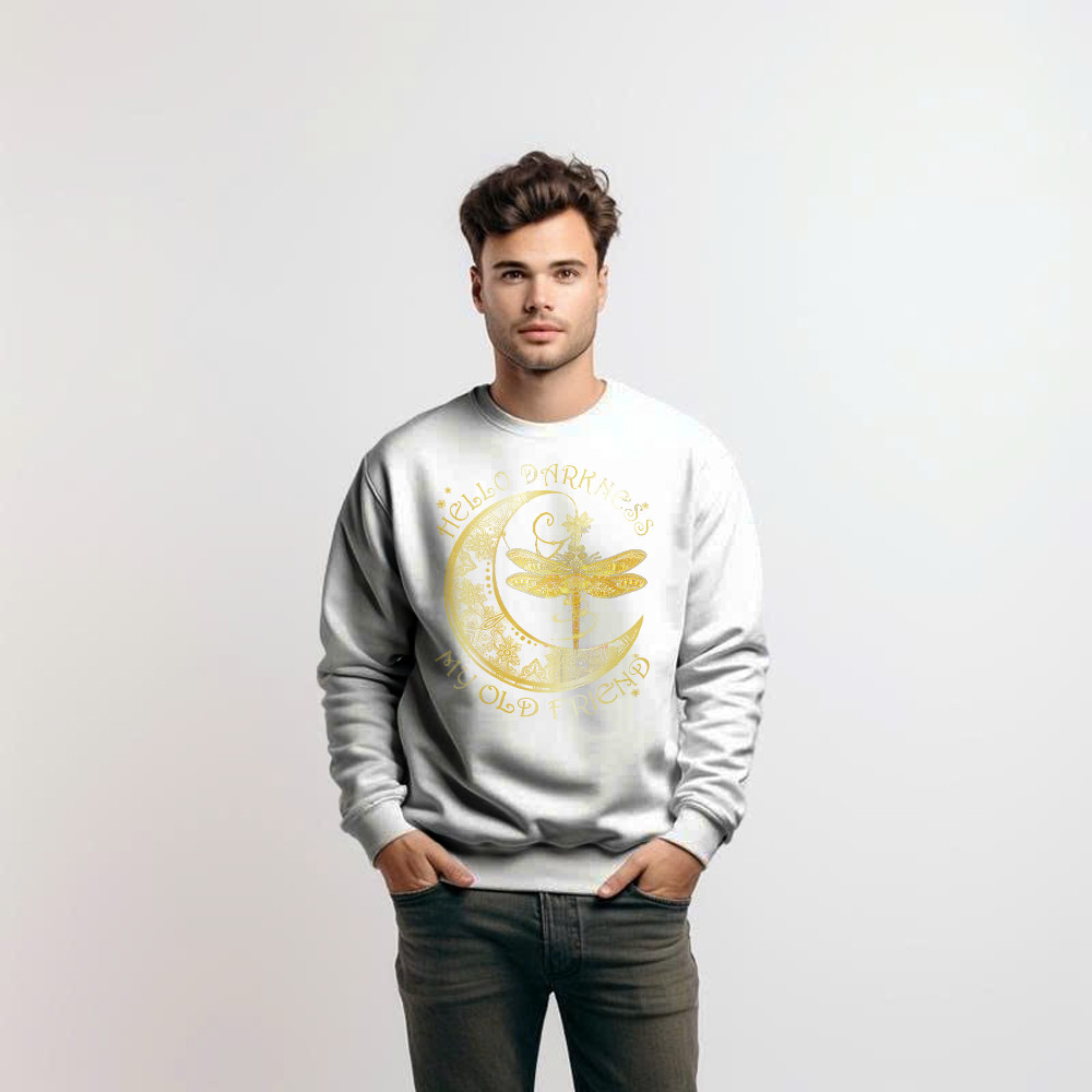 Hello Darkness My Old Friend Shirt Dragonfly Moon Graphic Sweatshirt Gift For Men Basgiathsweatshirts - Image 2