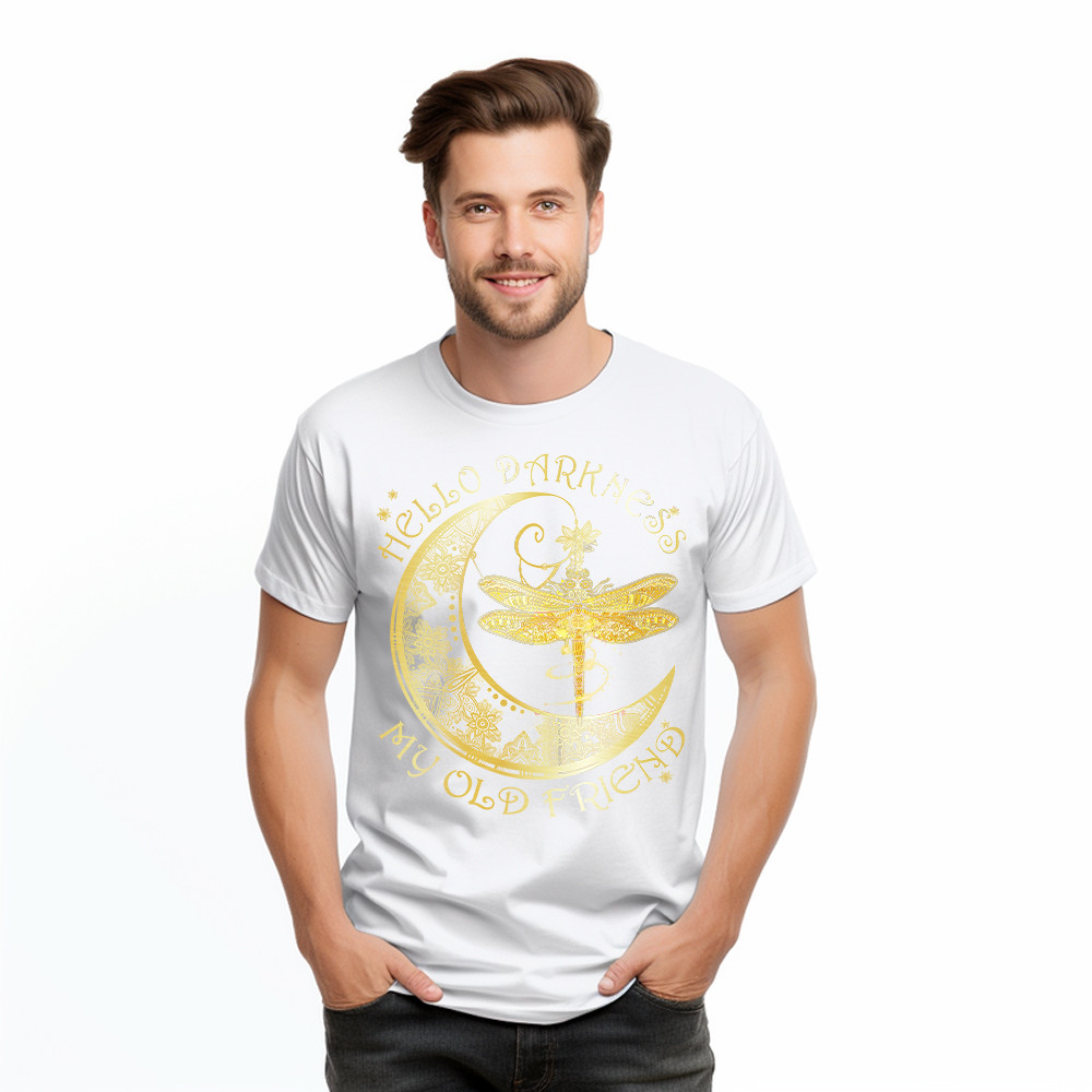 Hello Darkness My Old Friend Shirt Dragonfly Moon Graphic T-Shirt Gift For Men Basgiathsweatshirts - Image 2