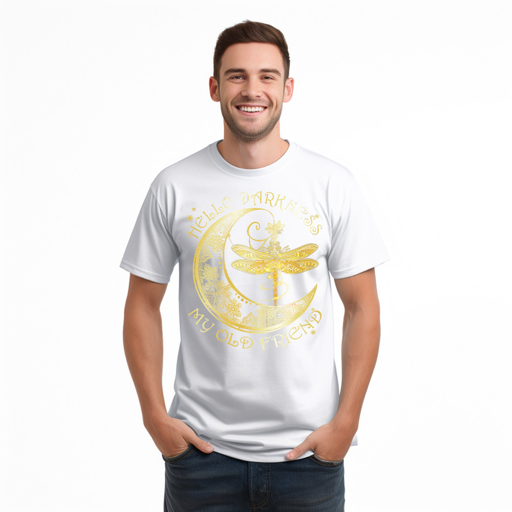 Hello Darkness My Old Friend Shirt Dragonfly Moon Graphic T-Shirt Gift For Men Basgiathsweatshirts - Image 5
