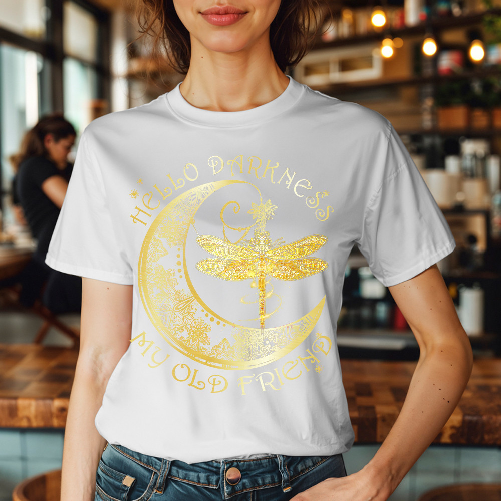 Hello Darkness My Old Friend Shirt Dragonfly Moon Graphic T-Shirt Gift For Men Basgiathsweatshirts - Image 4