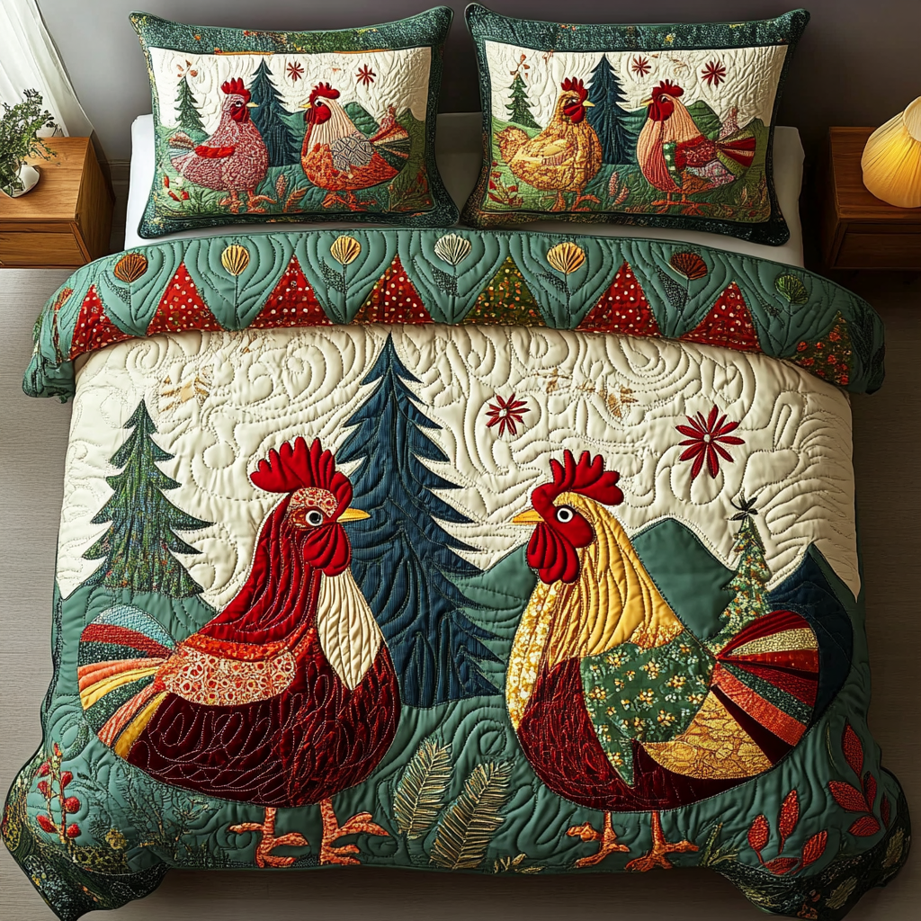 Hen House Charm Quilted Bedding Set Gifts For People With Chickens