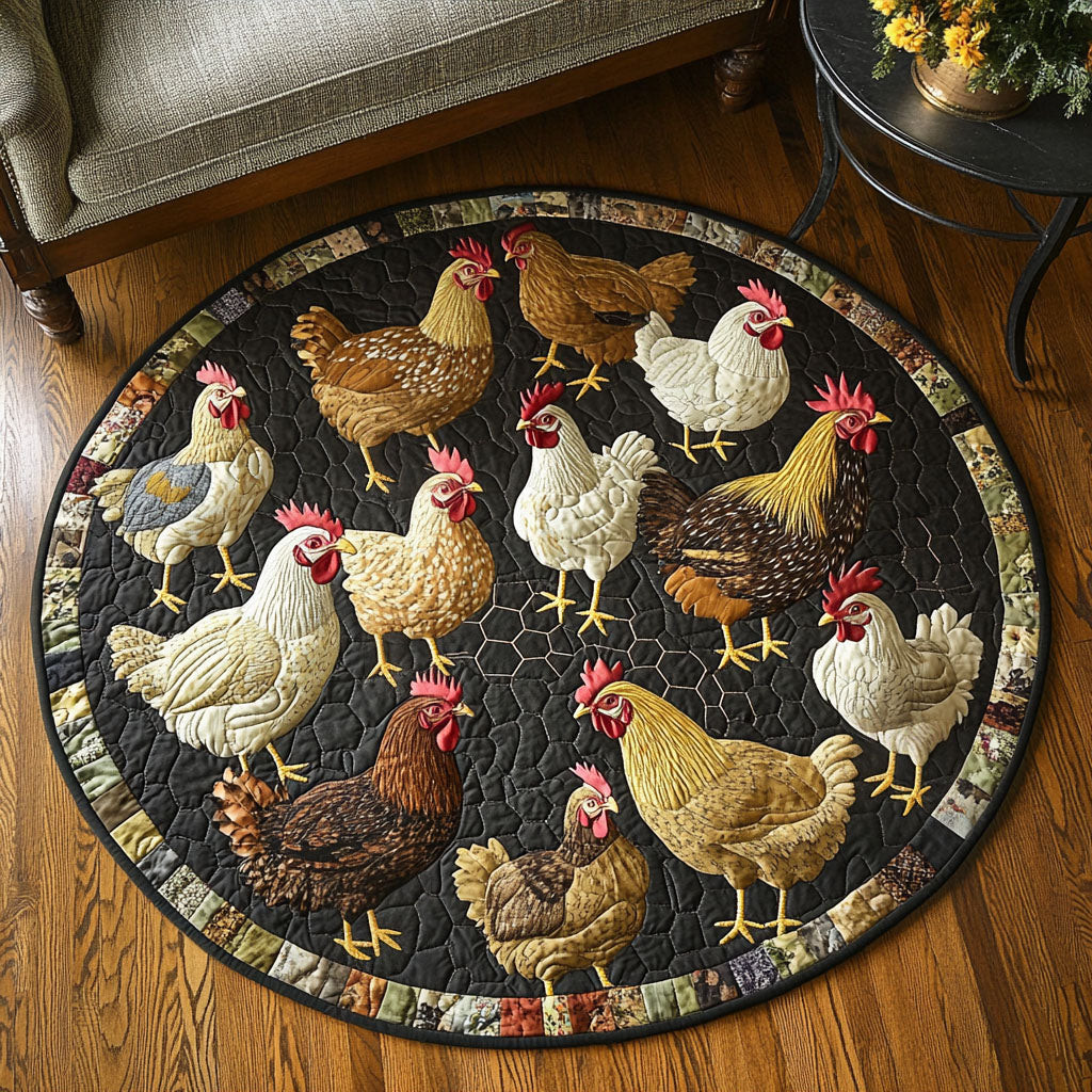 Hen House Charm Quilted Round Mat Animal Home Decor Chicken Lover Gift Ideas