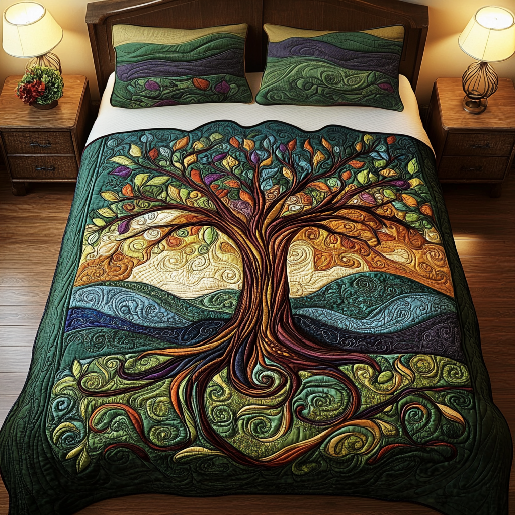 Heritage Tree Quilted Bedding Set Family Christmas Gifts