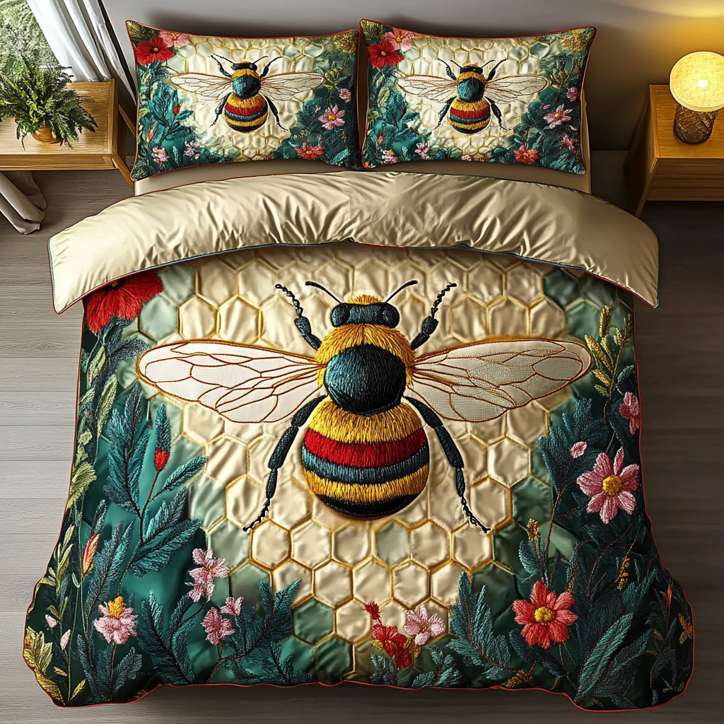 Hive Delight Quilted Bedding Set Unique Bee Gifts