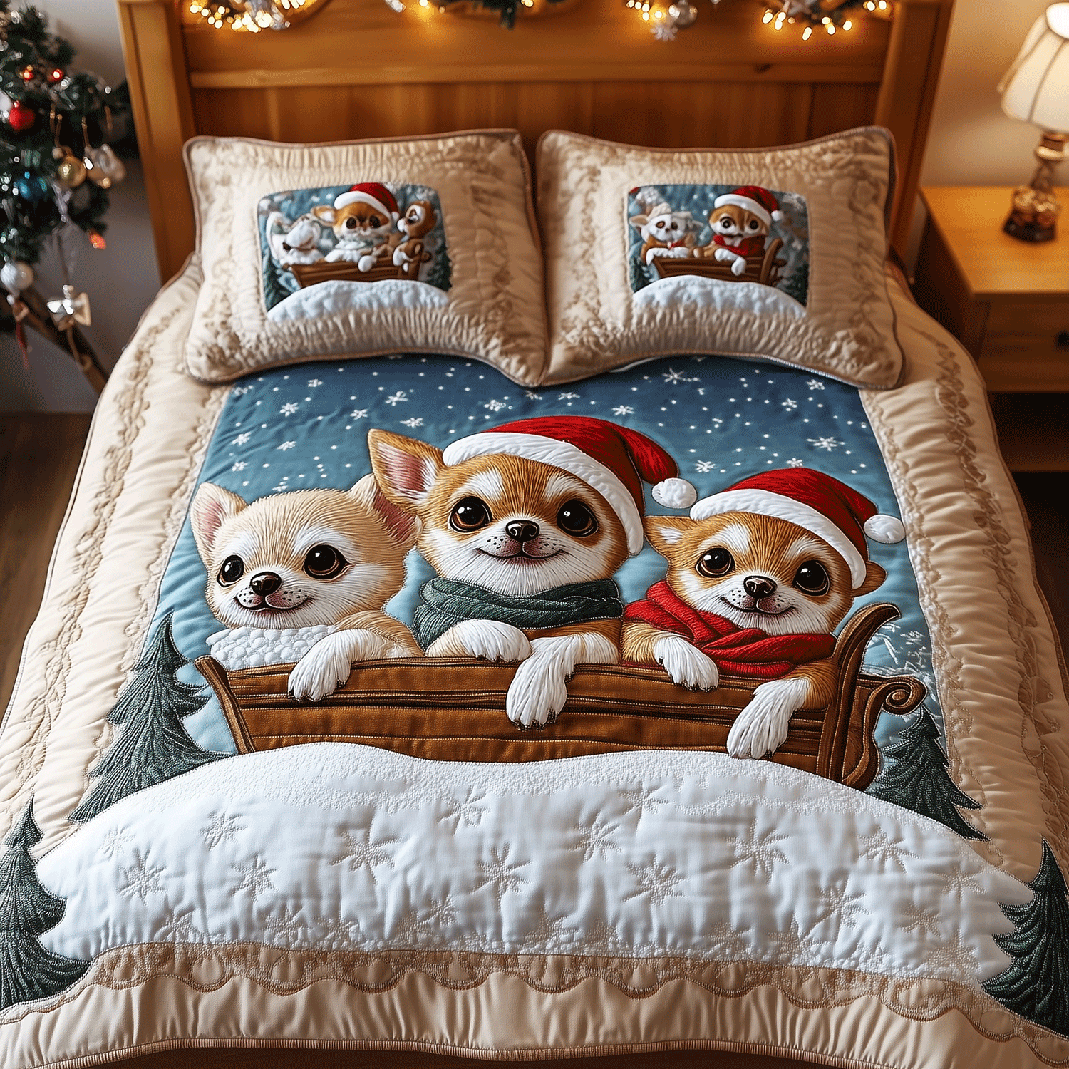 Holiday Chi Delight Quilted Bedding Set Chihuahua Mom Gifts