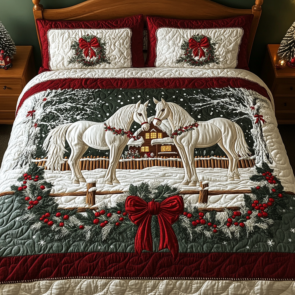 Holiday Herd Quilted Bedding Set Gifts For Horse Lovers