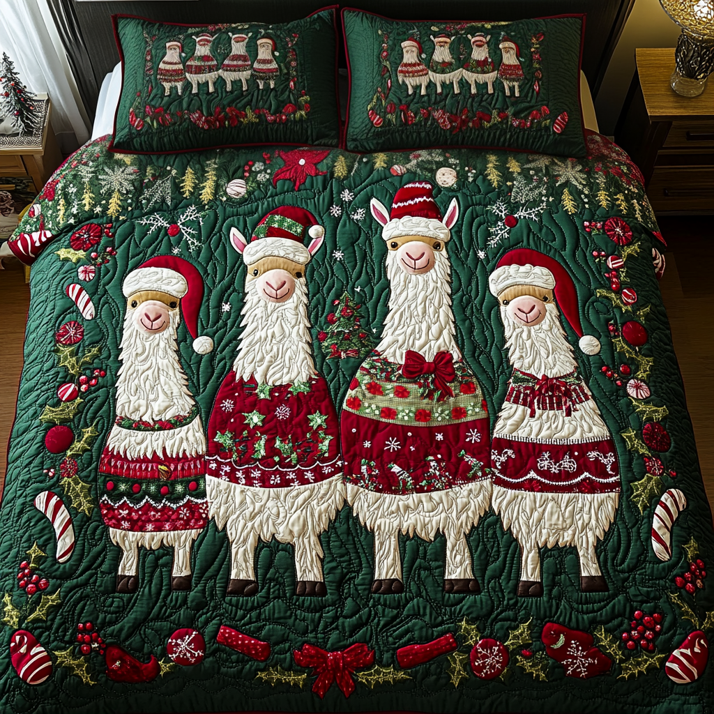 Holiday Herd Quilted Bedding Set Gifts For Llama Lovers