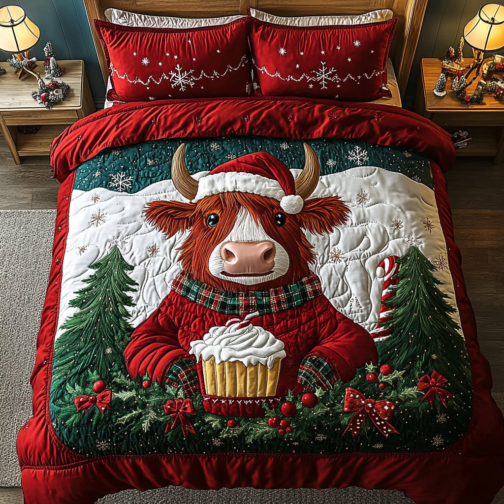Holiday Horns Quilted Bedding Set Gifts For Cow Lovers