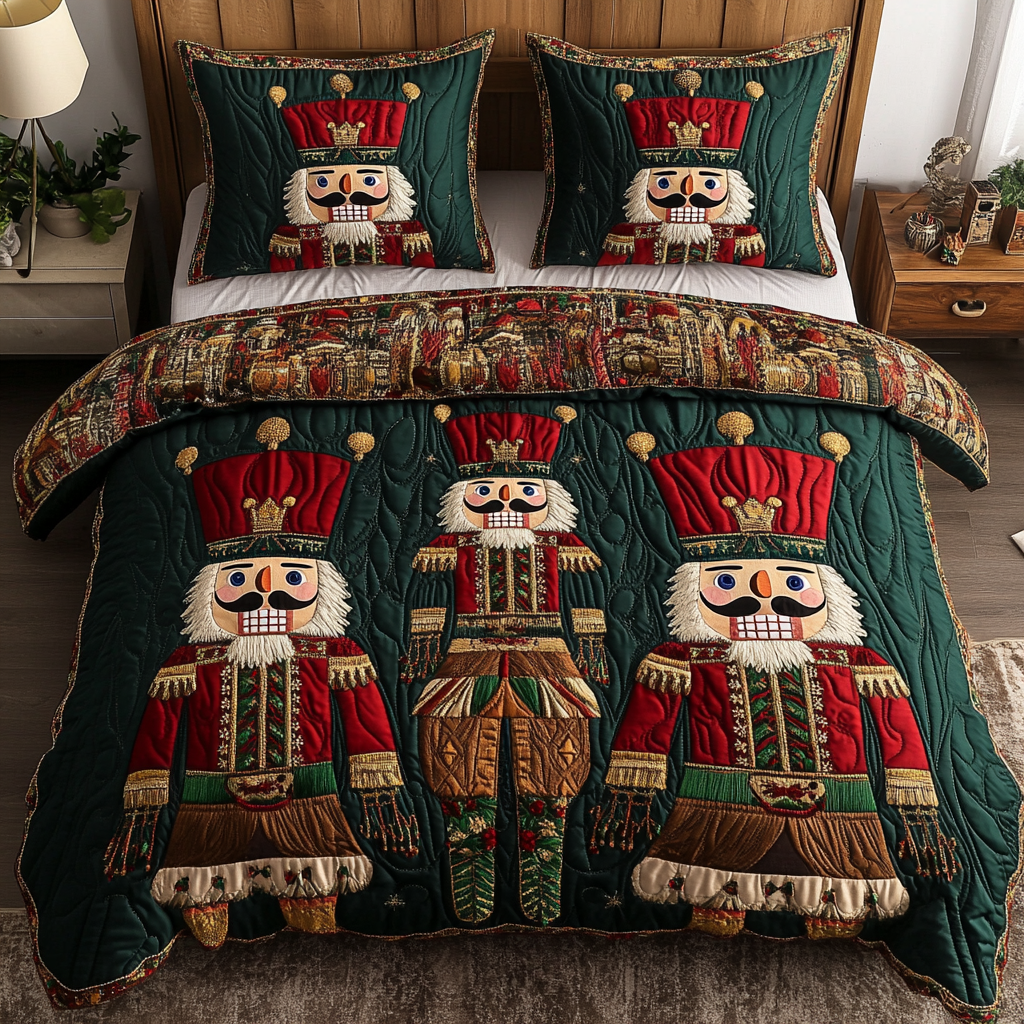 Holiday Nutcracker Charm Quilted Bedding Set Nutcracker Gift Items
