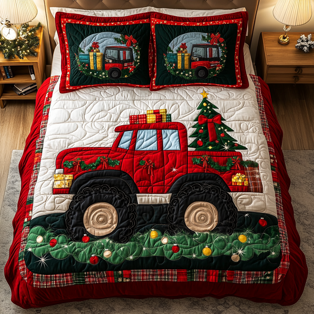 Holiday Truck Quilted Bedding Set Christmas Gift Ideas For Him