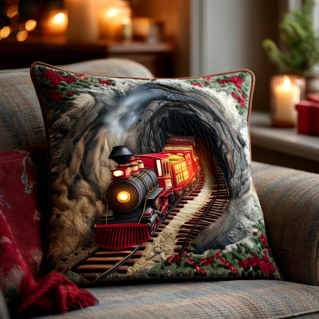 Holiday Tunnel Ride Quilted Pillow Case Holiday Throw Pillow Covers Christmas Present Ideas