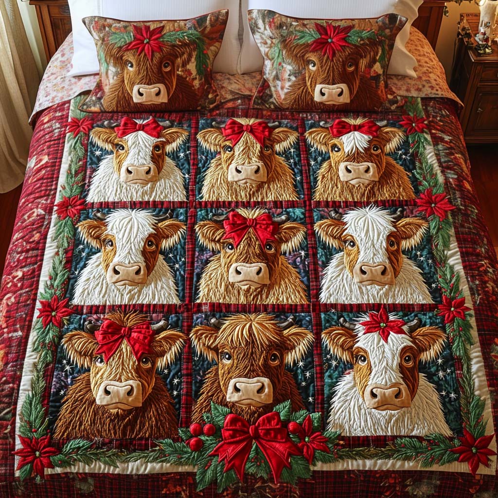 Holly Herd Quilted Bedding Set Presents For Cow Lovers