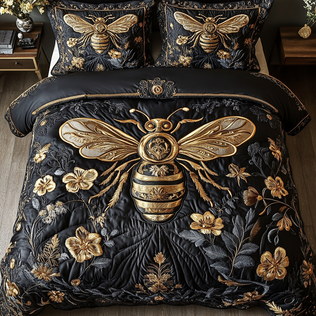 Honey Trail Whimsy Quilted Bedding Set Gifts For Bee Lovers