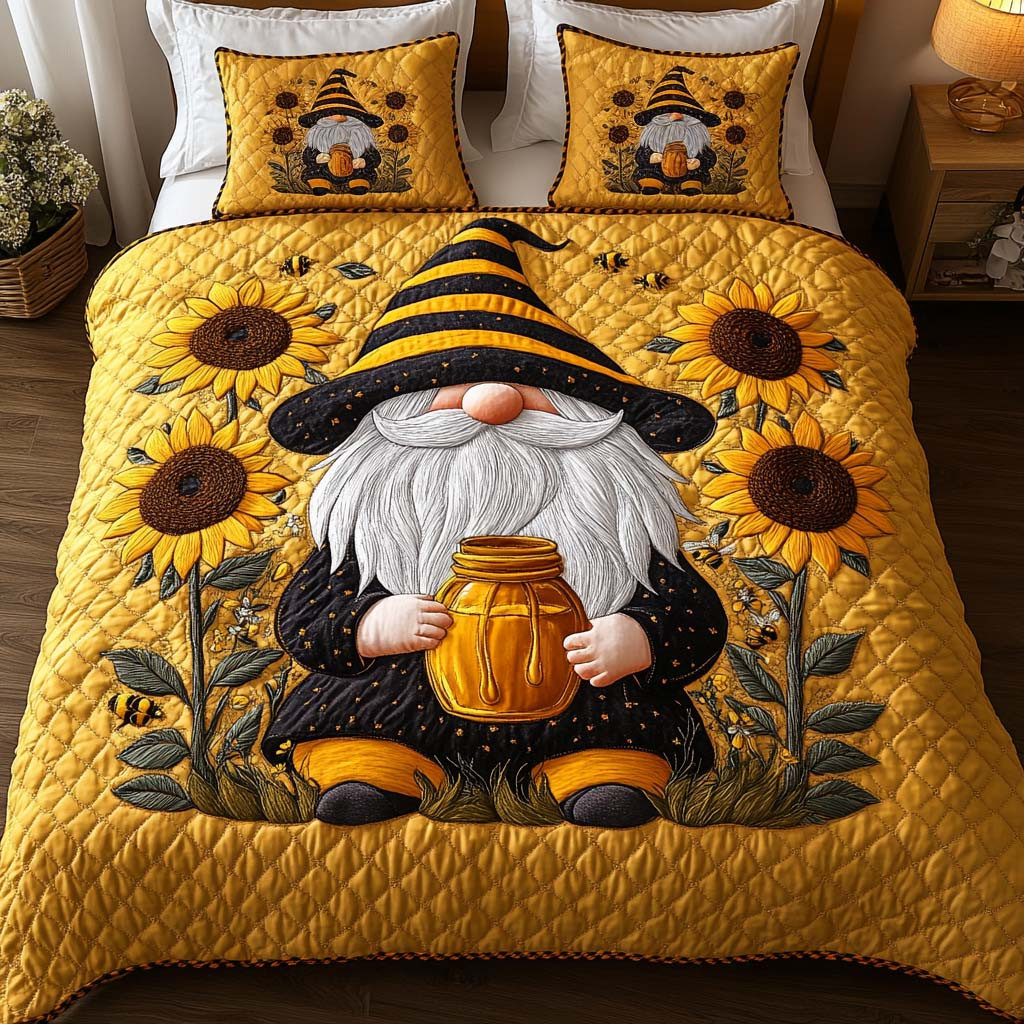 Honey Wizard Quilted Bedding Set Gnome Christmas Gifts