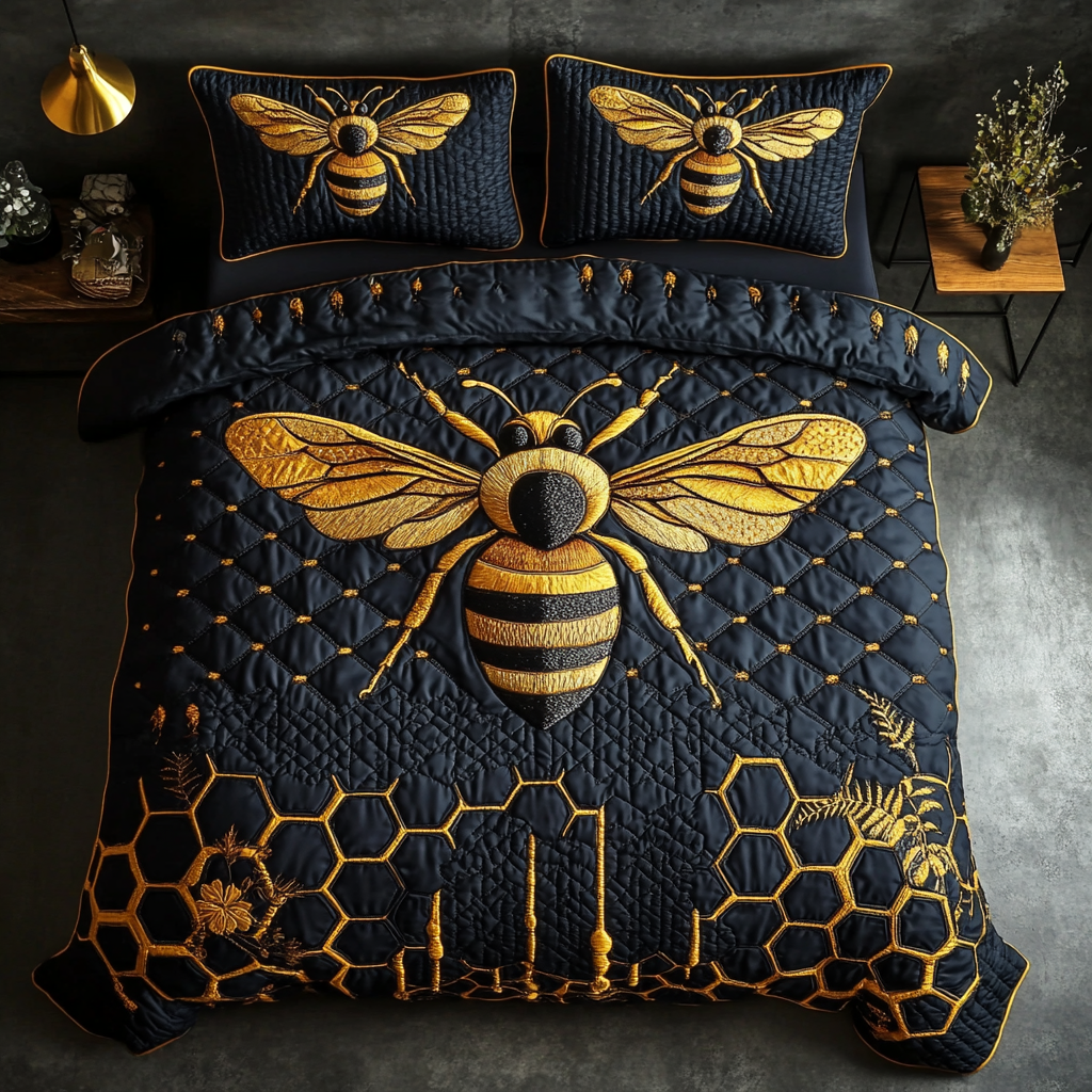 Honeycomb Harmony Quilted Bedding Set Bee Inspired Gifts