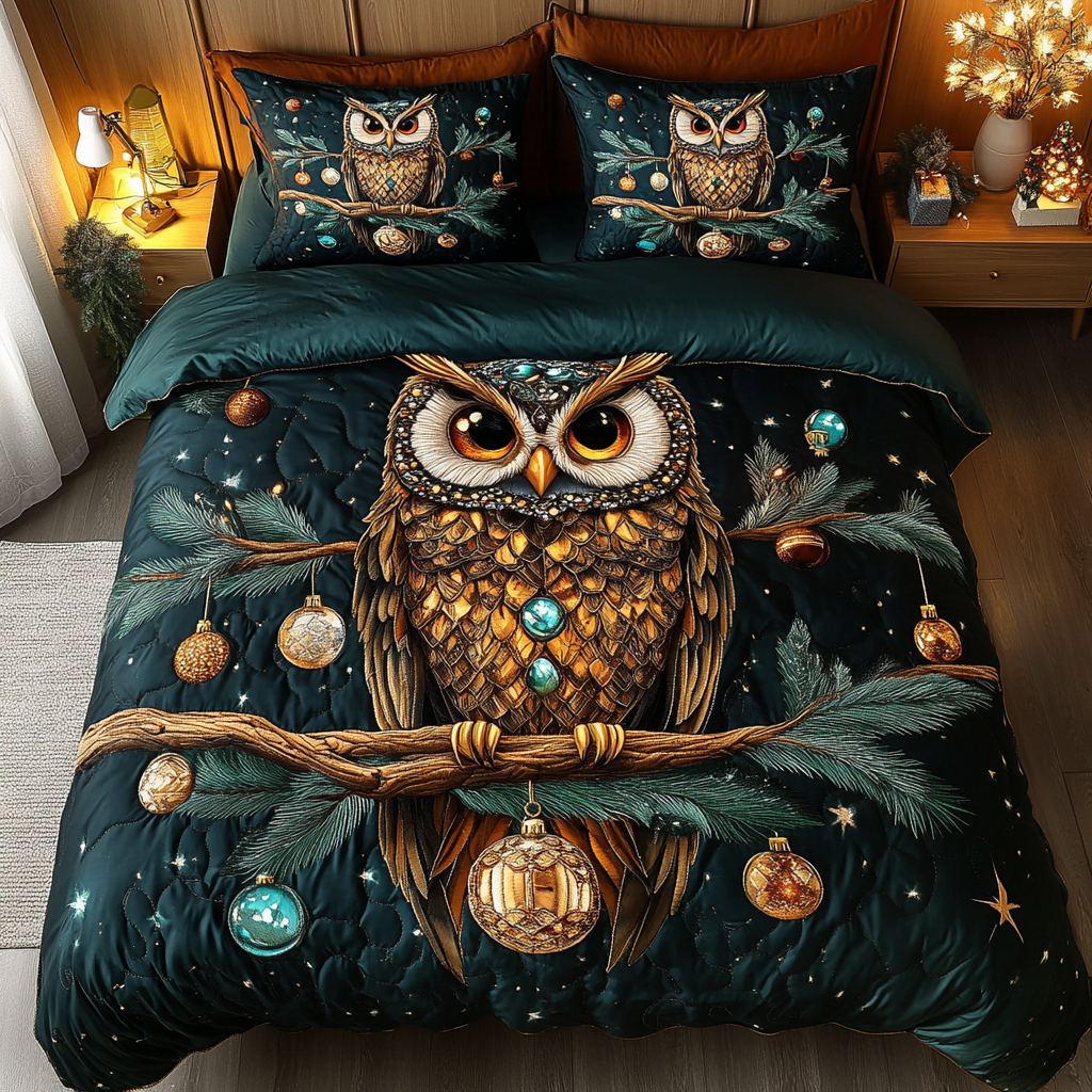 Hooting Holidays Quilted Bedding Set Owl Present Ideas