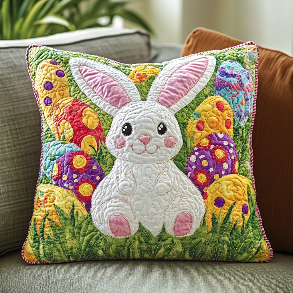 Hoppy Decor Quilted Pillow Case Easter Bunny Pillow Cases Best Easter Themed Gifts