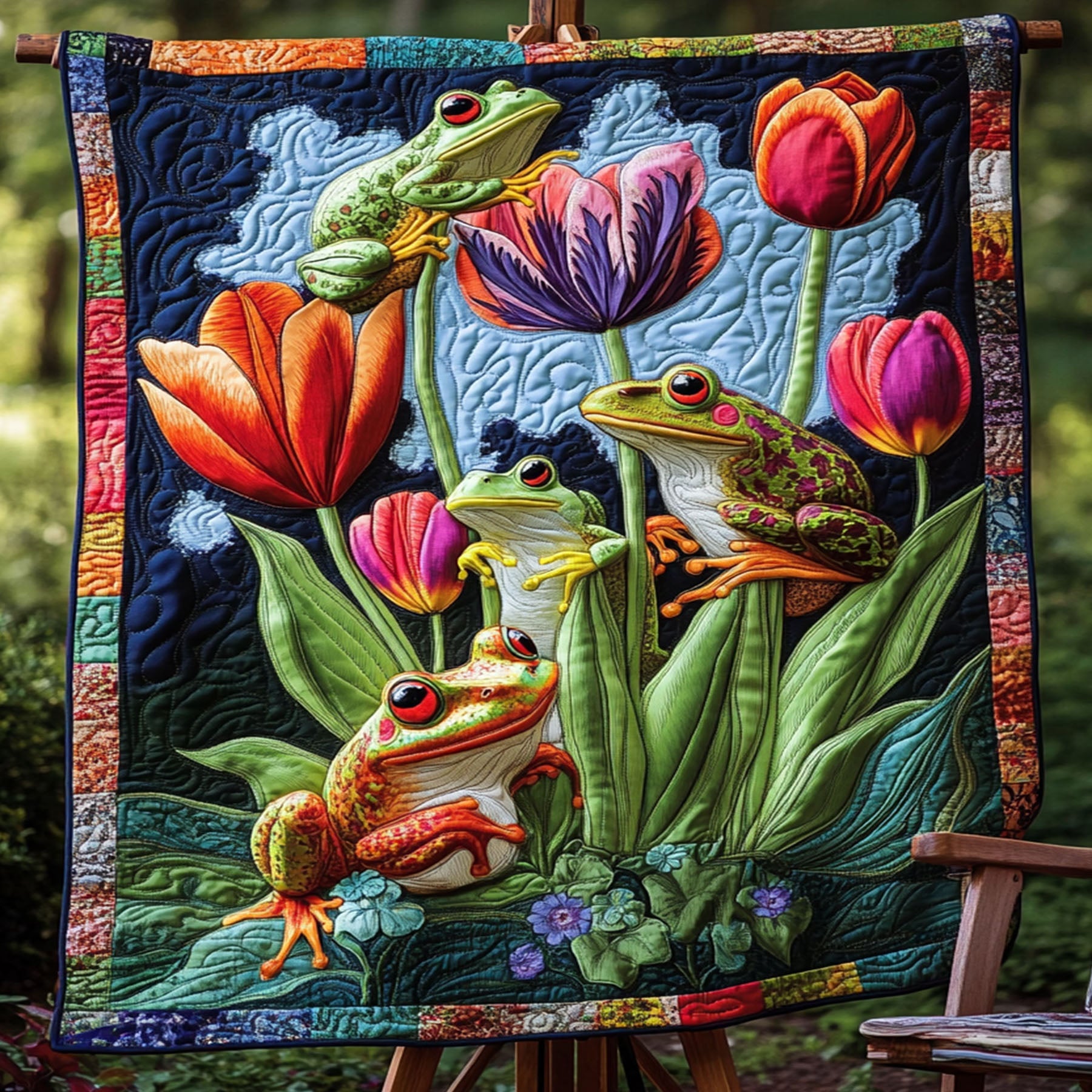 Hoppy Wonderland Quilted Blanket Christmas Room Decor Funny Frog Gifts