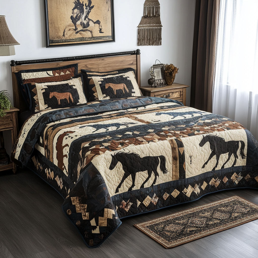 Horse Plains Quilted Bedding Set Christmas Gifts For Men