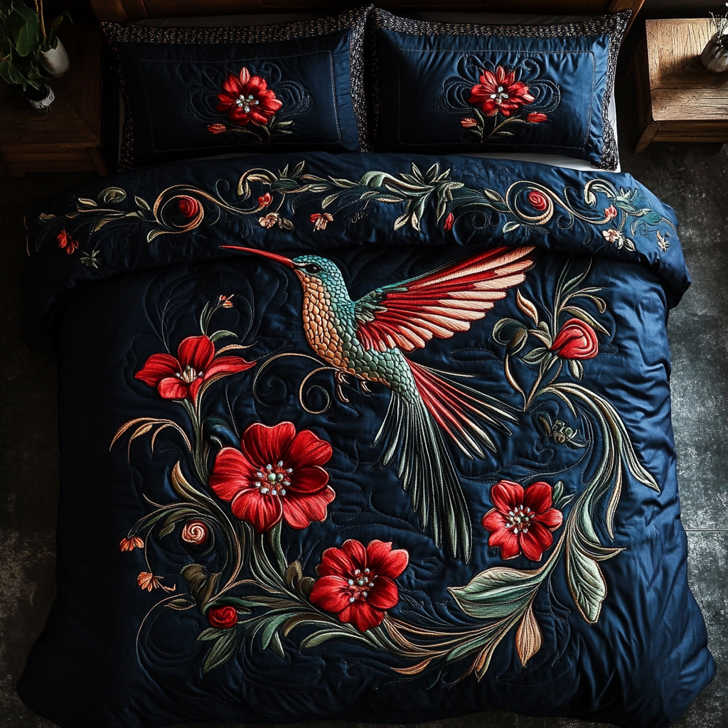 Hovering Grace Quilted Bedding Set Hummingbird Gifts For Her