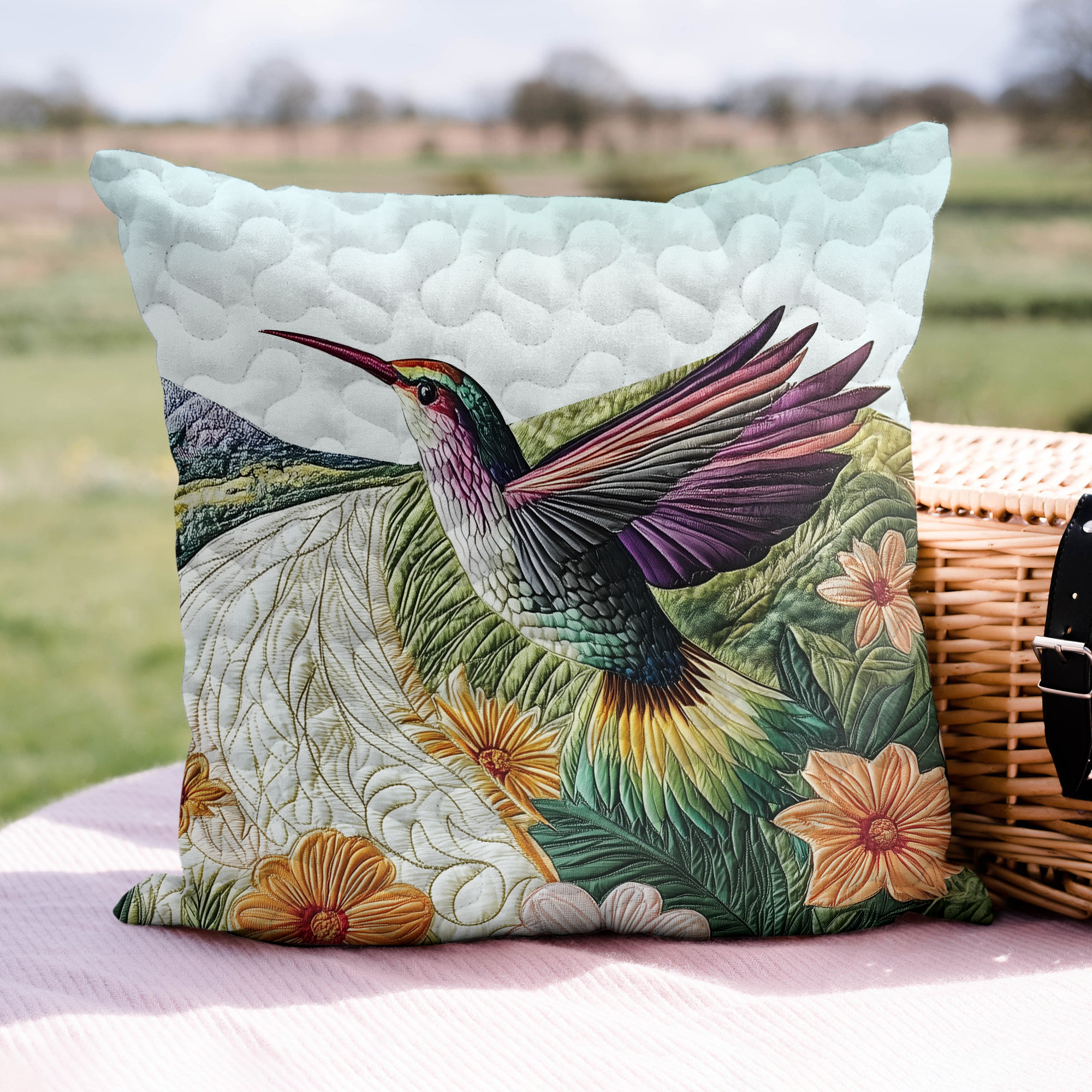 Hummingbird Flight Quilted Pillow Case Home Decor Pillow Covers Hummingbird Themed Gifts