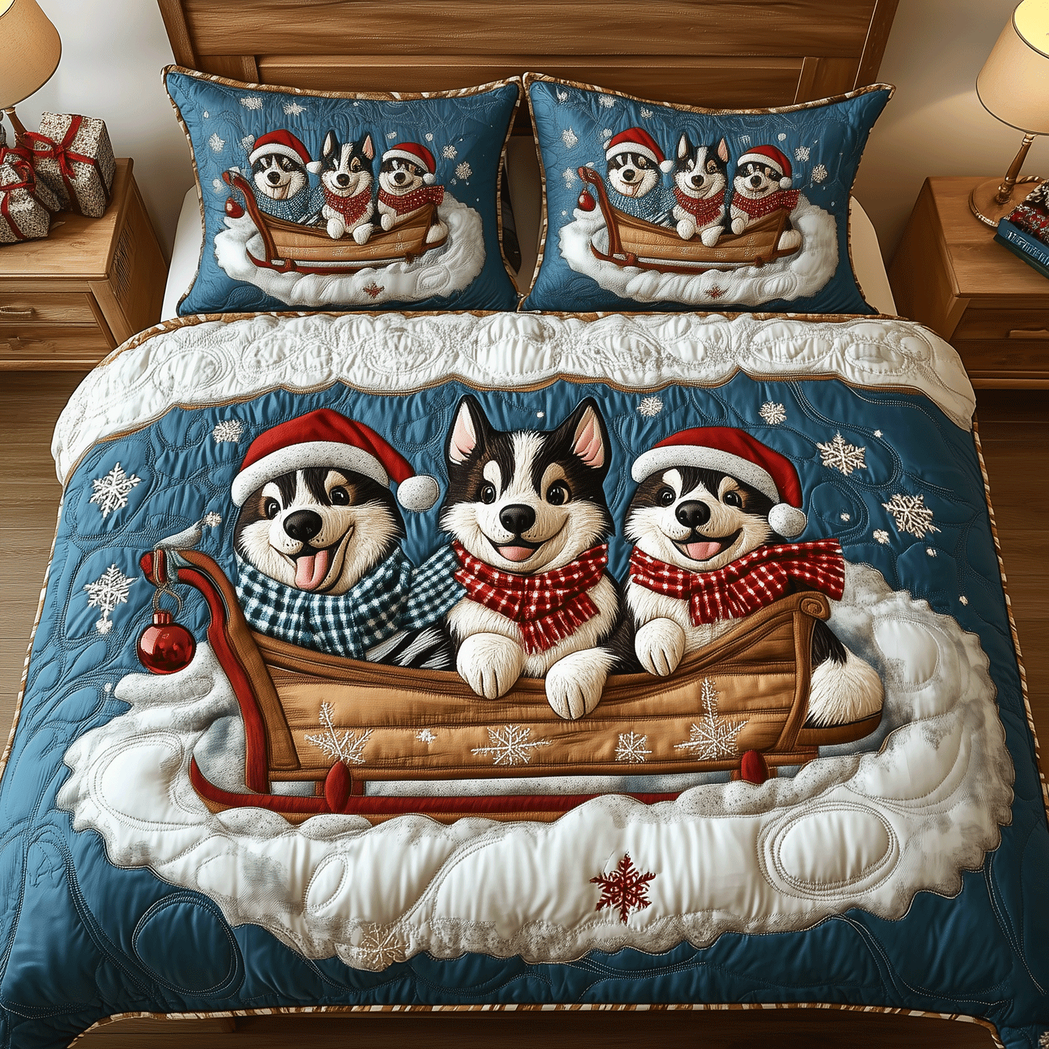 Husky Cheer Quilted Bedding Set Best Gifts For Husky Owners