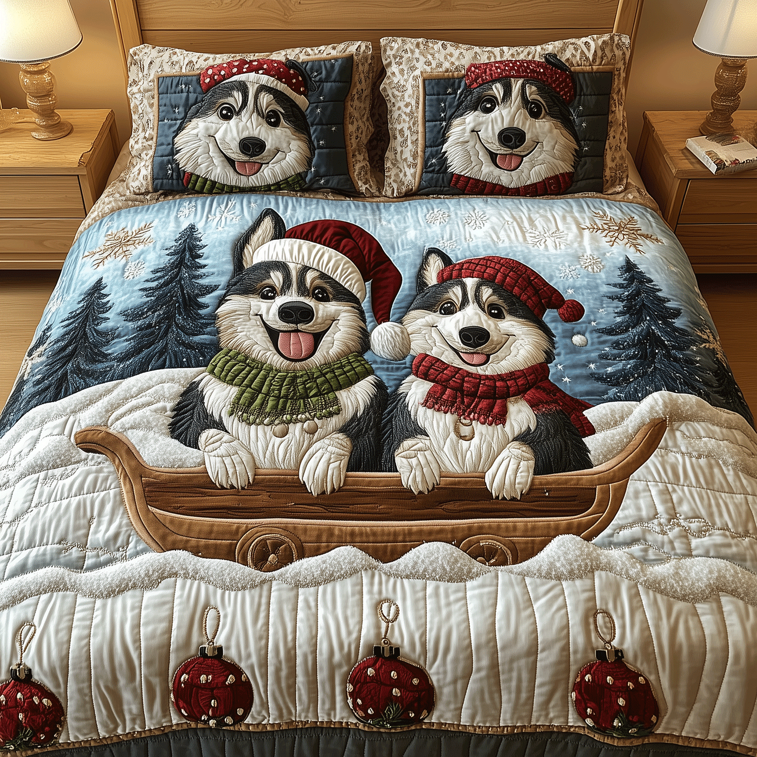 Husky Christmas Magic Quilted Bedding Set Husky Gifts For Her