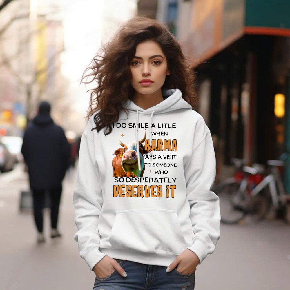 I Do Smile A Litlle When Karma Pays A Visit Shirt Funny Cow Graphic Hoodie Gift For Guys Basgiathsweatshirts - Image 4