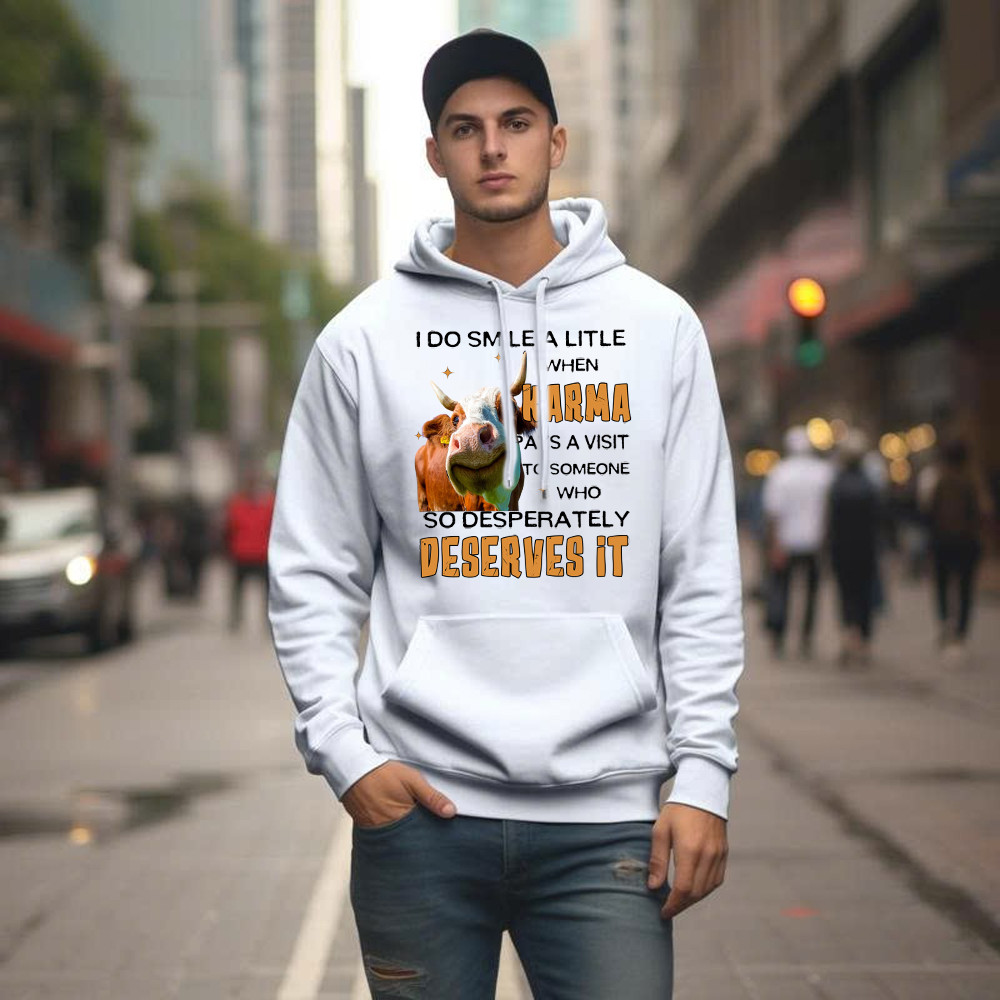 I Do Smile A Litlle When Karma Pays A Visit Shirt Funny Cow Graphic Hoodie Gift For Guys Basgiathsweatshirts - Image 2