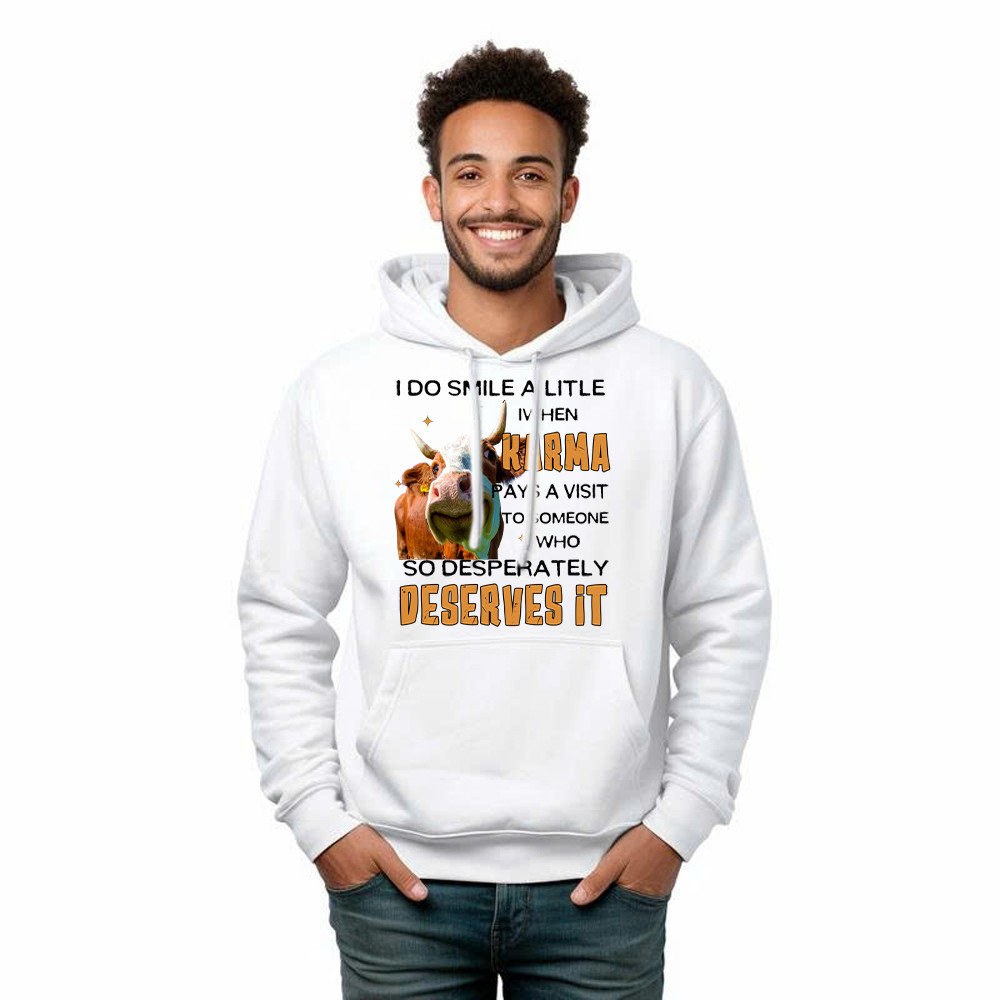 I Do Smile A Litlle When Karma Pays A Visit Shirt Funny Cow Graphic Hoodie Gift For Guys Basgiathsweatshirts - Image 3