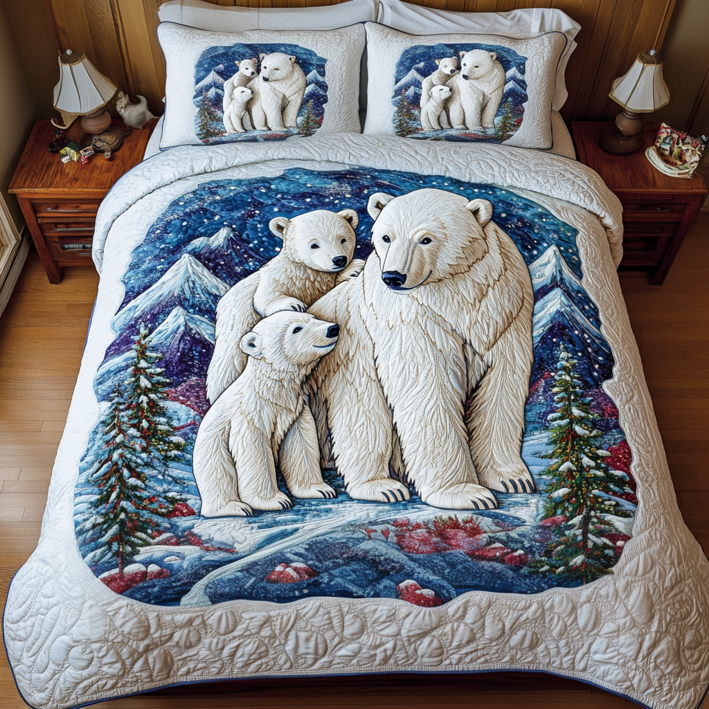 Icebound Bears Quilted Bedding Set Gifts For Bear Lovers