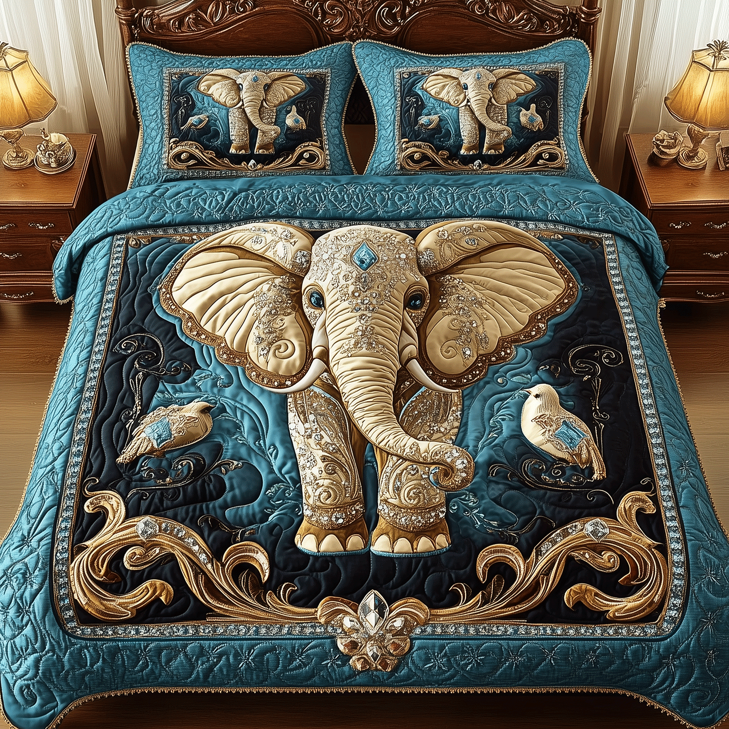 Imperial Elephant Quilted Bedding Set Elephant Gifts For Him Her