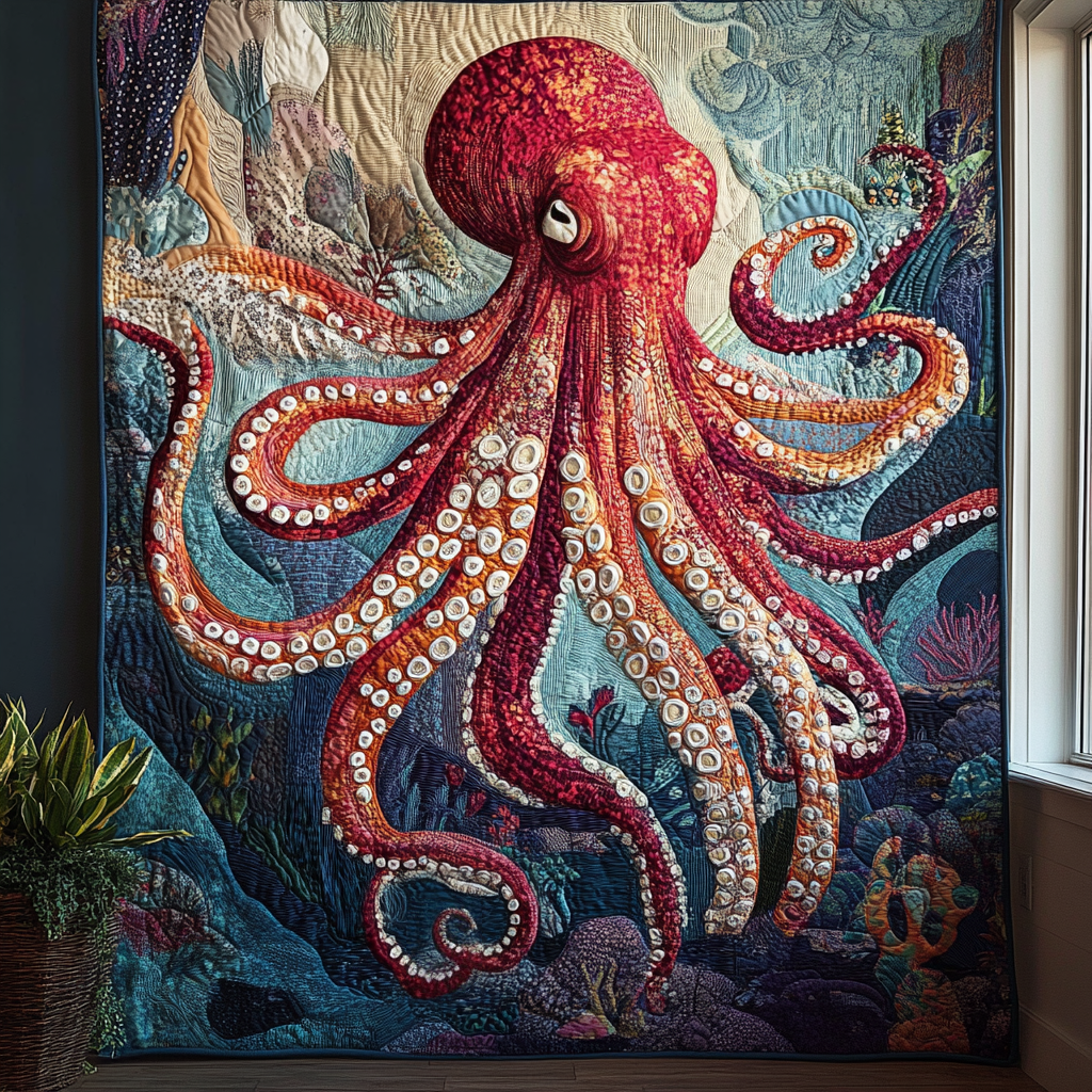 Inkstorm Legend Quilted Blanket Winter Decor Blanket Unique Octopus Gifts