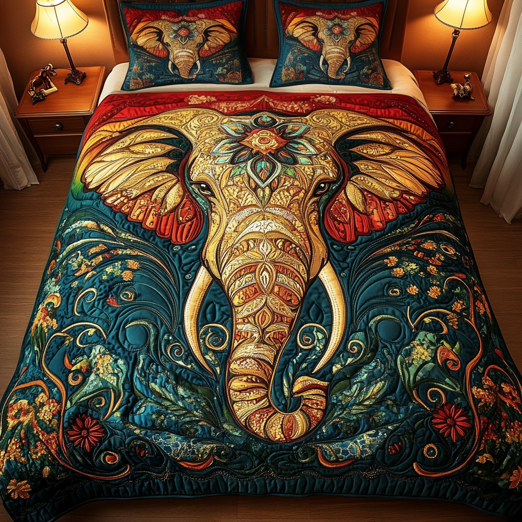 Intricate Elephant Quilted Bedding Set Gift For Elephant Lover