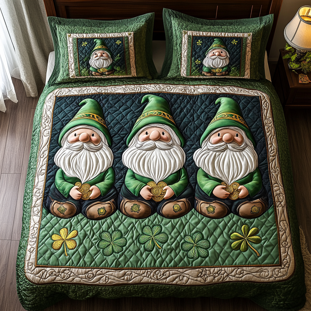 Irish Gnome Delight Quilted Bedding Set Gnome Gifts For Her