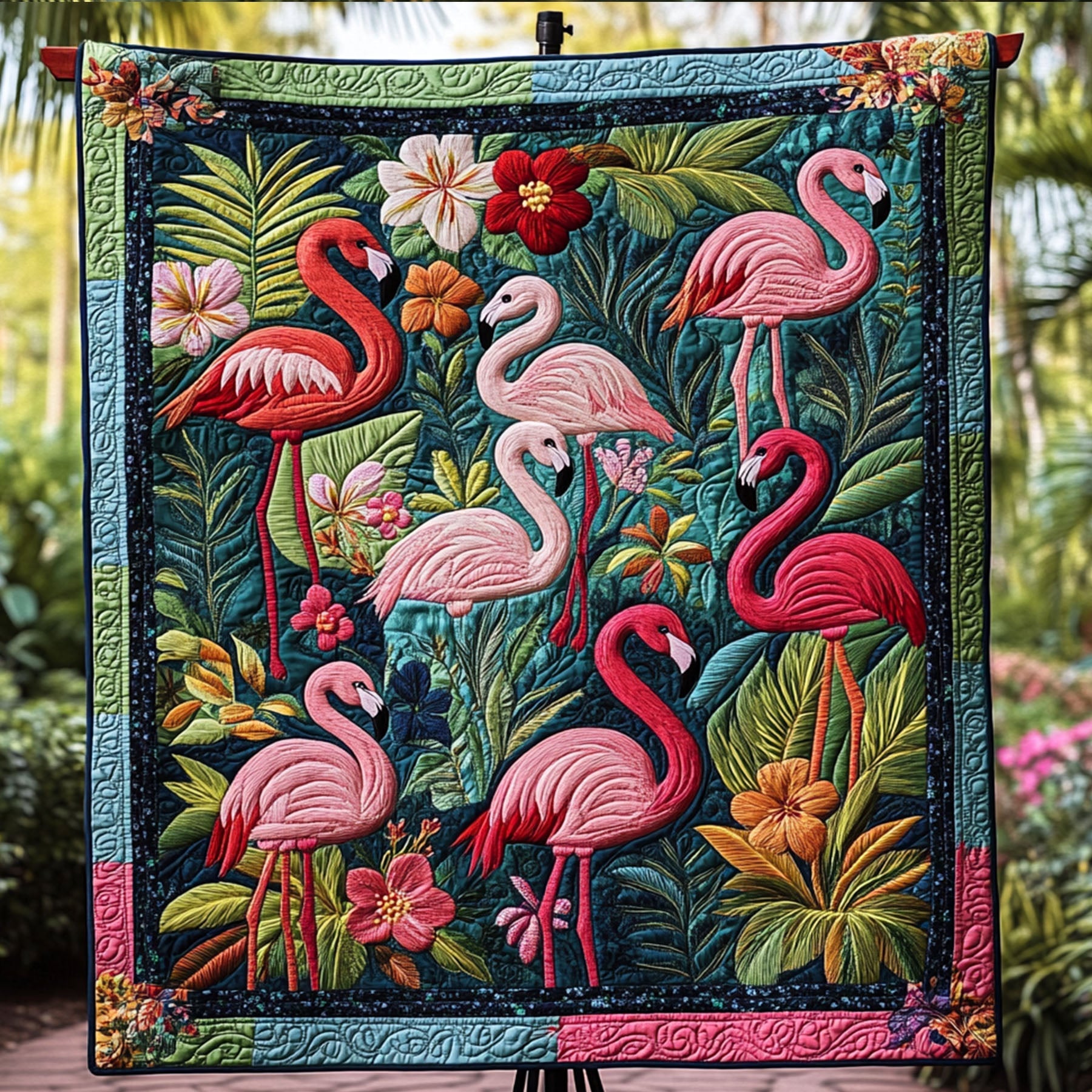 Island Flamingo Escape Quilted Blanket Christmas Holiday Flamingo Teacher Gift